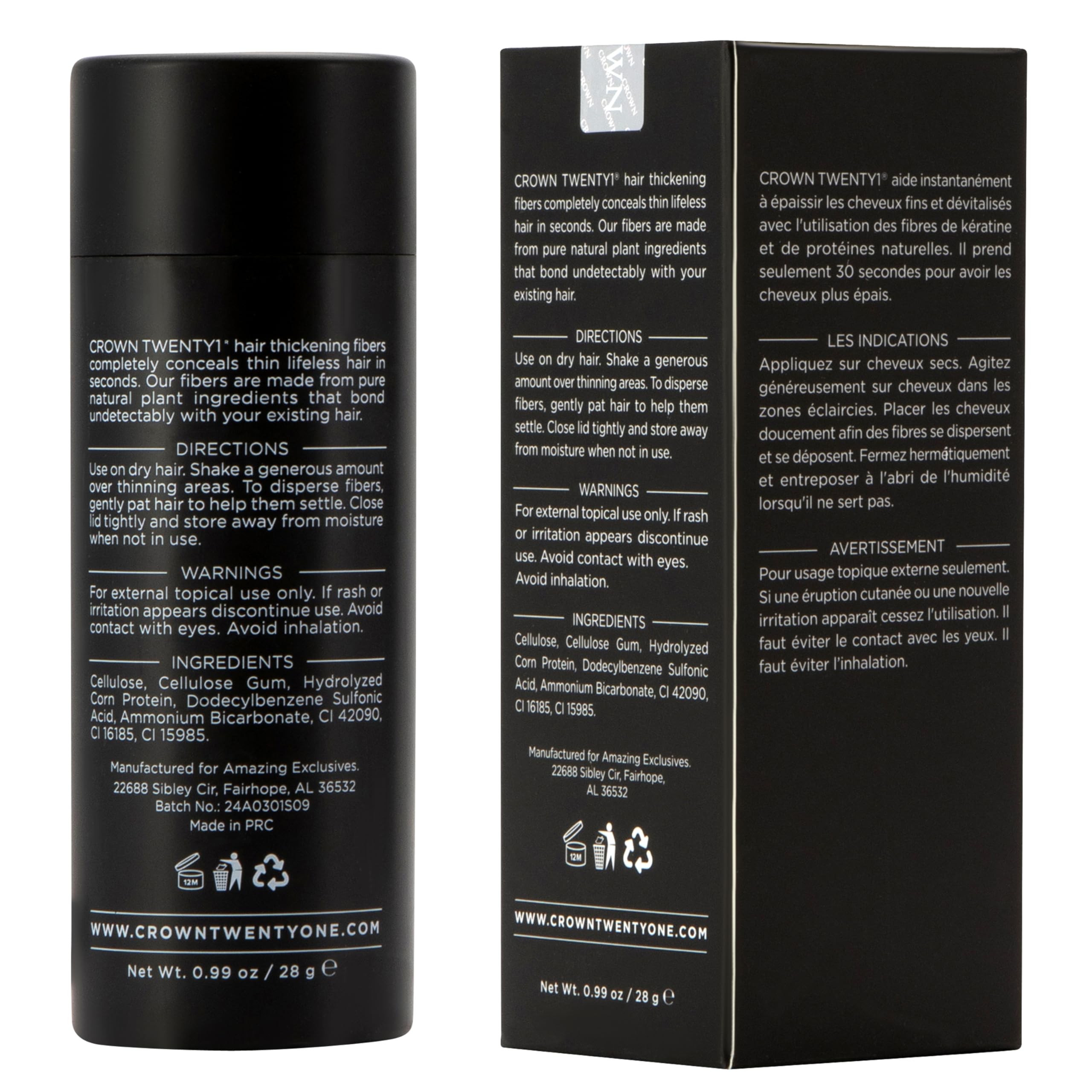 CROWN Hair Building Fibers (28g) – Instantly Conceal Thinning Hair with Keratin Fiber – 13 Shades for Men & Women – Light Brown