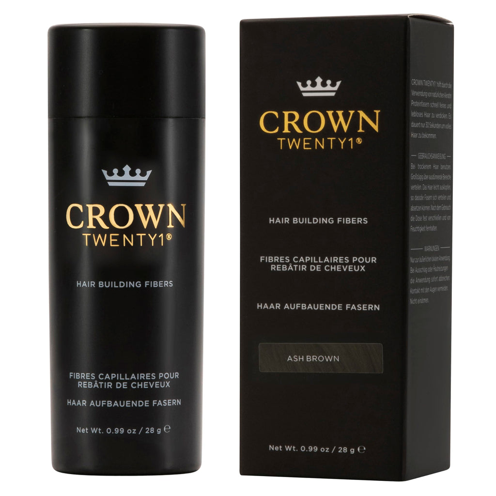 CROWN TWENTY1 Hair Building Fibers (28g) – Ash Brown, 13 Shades – Instant Thickening Concealer for Thinning Hair