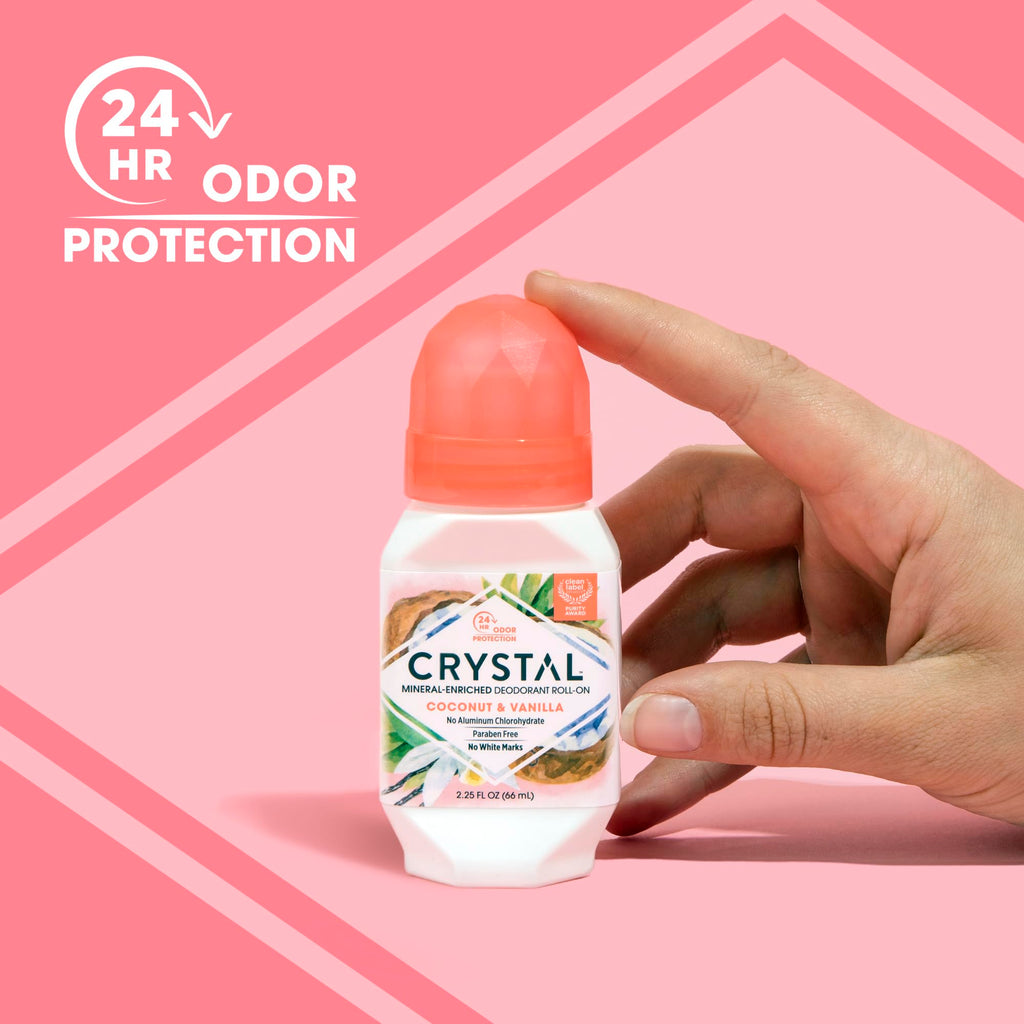 Crystal Essence Crystal Deodorant Essence Roll-On Coconut Vanilla 2.25oz – 3 Pack