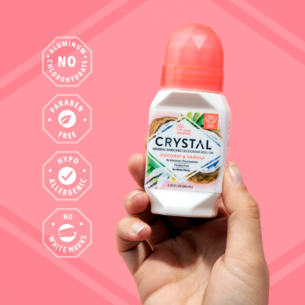 Crystal Essence Crystal Deodorant Essence Roll-On Coconut Vanilla 2.25oz – 3 Pack