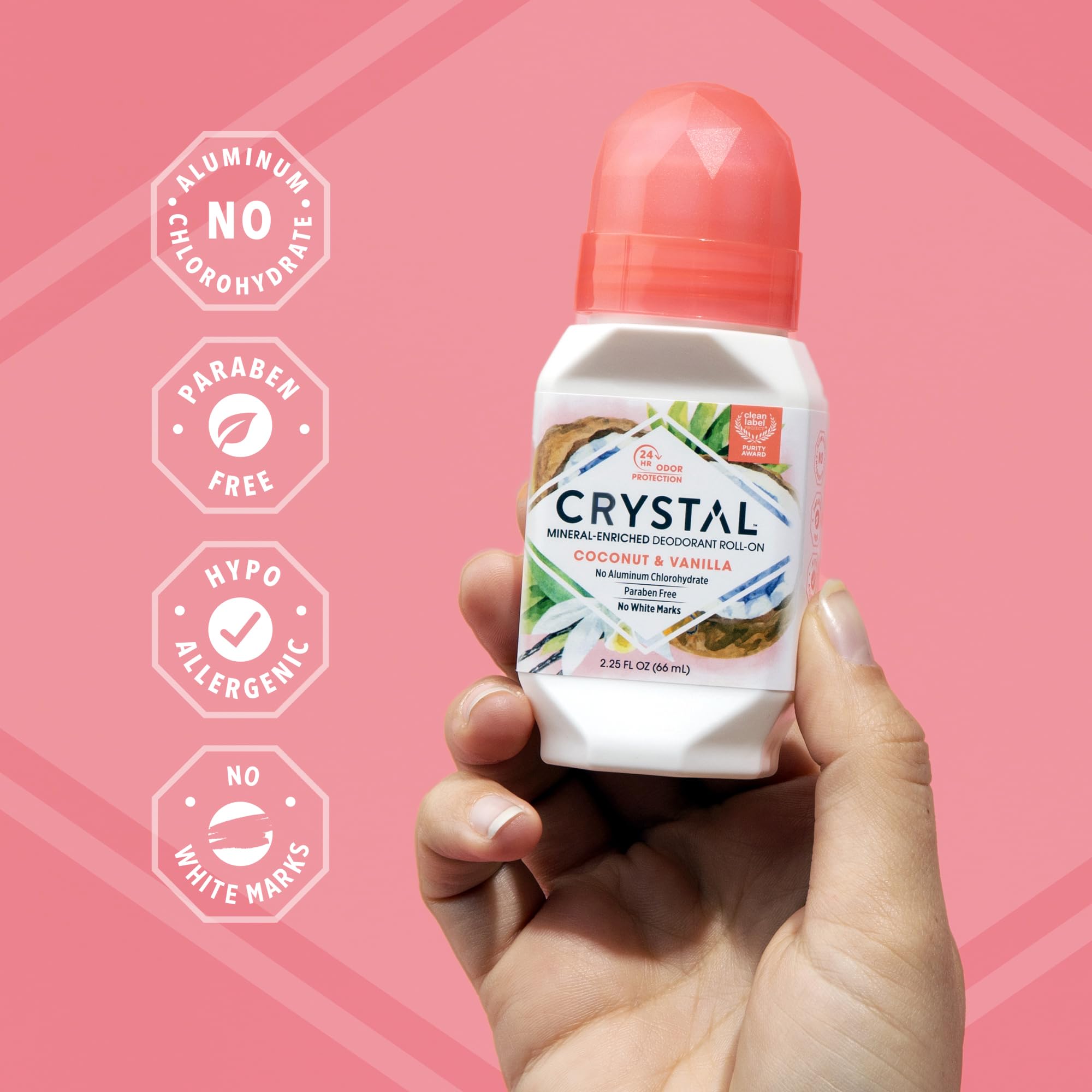 Crystal Essence Crystal Deodorant Essence Roll-On Coconut Vanilla 2.25oz – 3 Pack