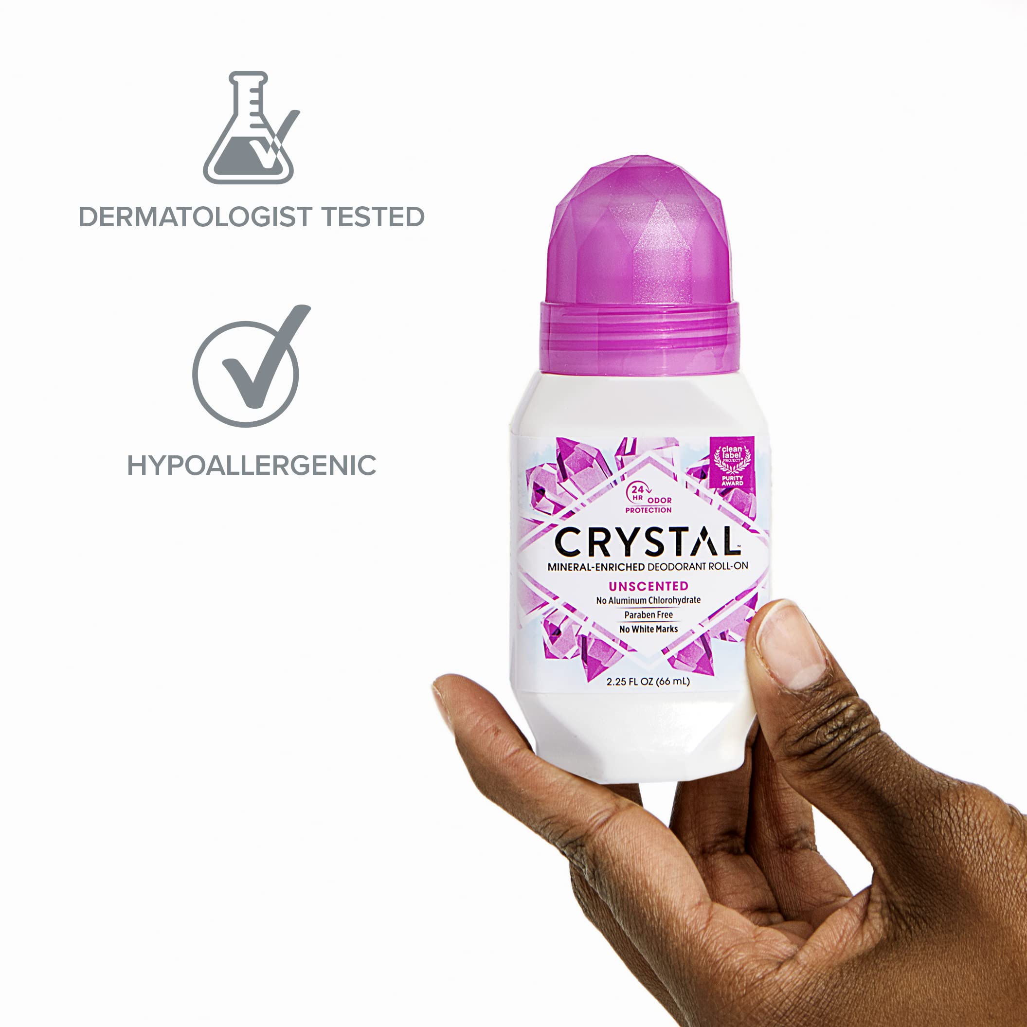 Crystal Essence CRYSTAL Mineral Deodorant Roll-On – Unscented, 24-Hour Odor Protection