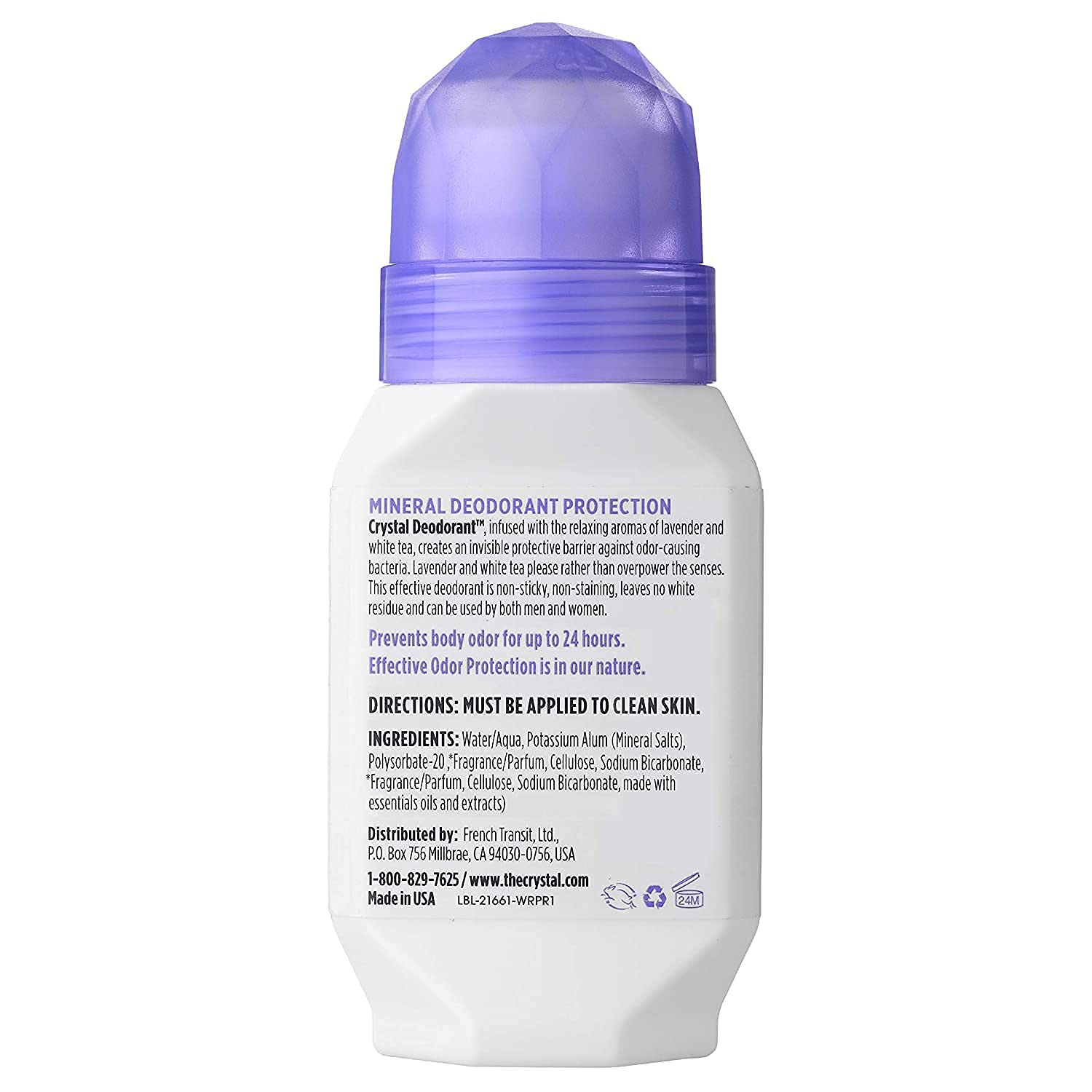 Crystal Essence Mineral Deodorant Roll-On – Lavender & White Tea, Pack of 5