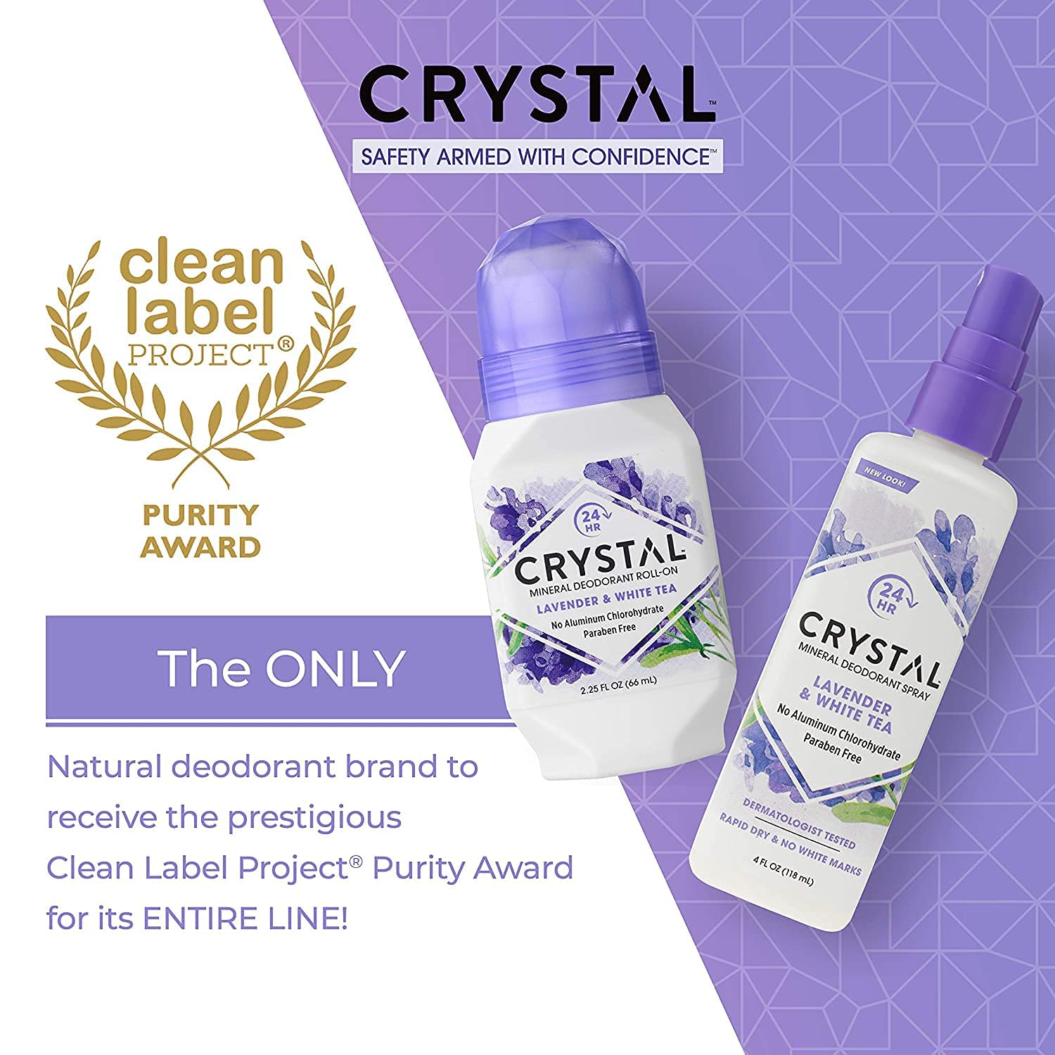 Crystal Essence Mineral Deodorant Roll-On – Lavender & White Tea, Pack of 5