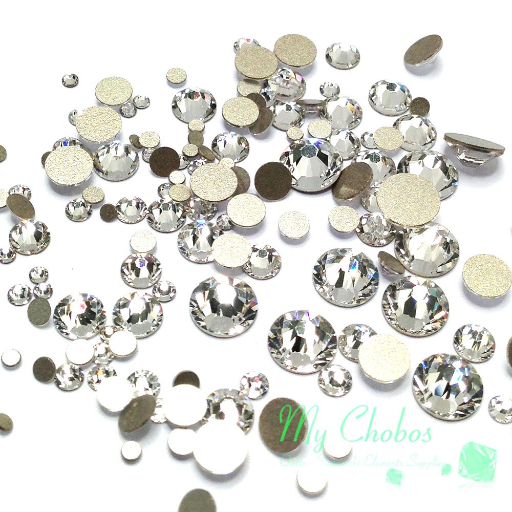 Crystal-Wholesale Austrian Clear Crystal Flatbacks 144pc – Mixed Sizes 2058/2088