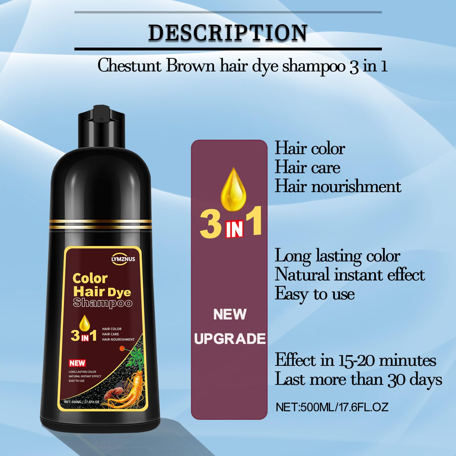 CSFDXD Dark Wine Red Hair Dye Shampoo 3-in-1 – Gray Coverage at Home, 500ml