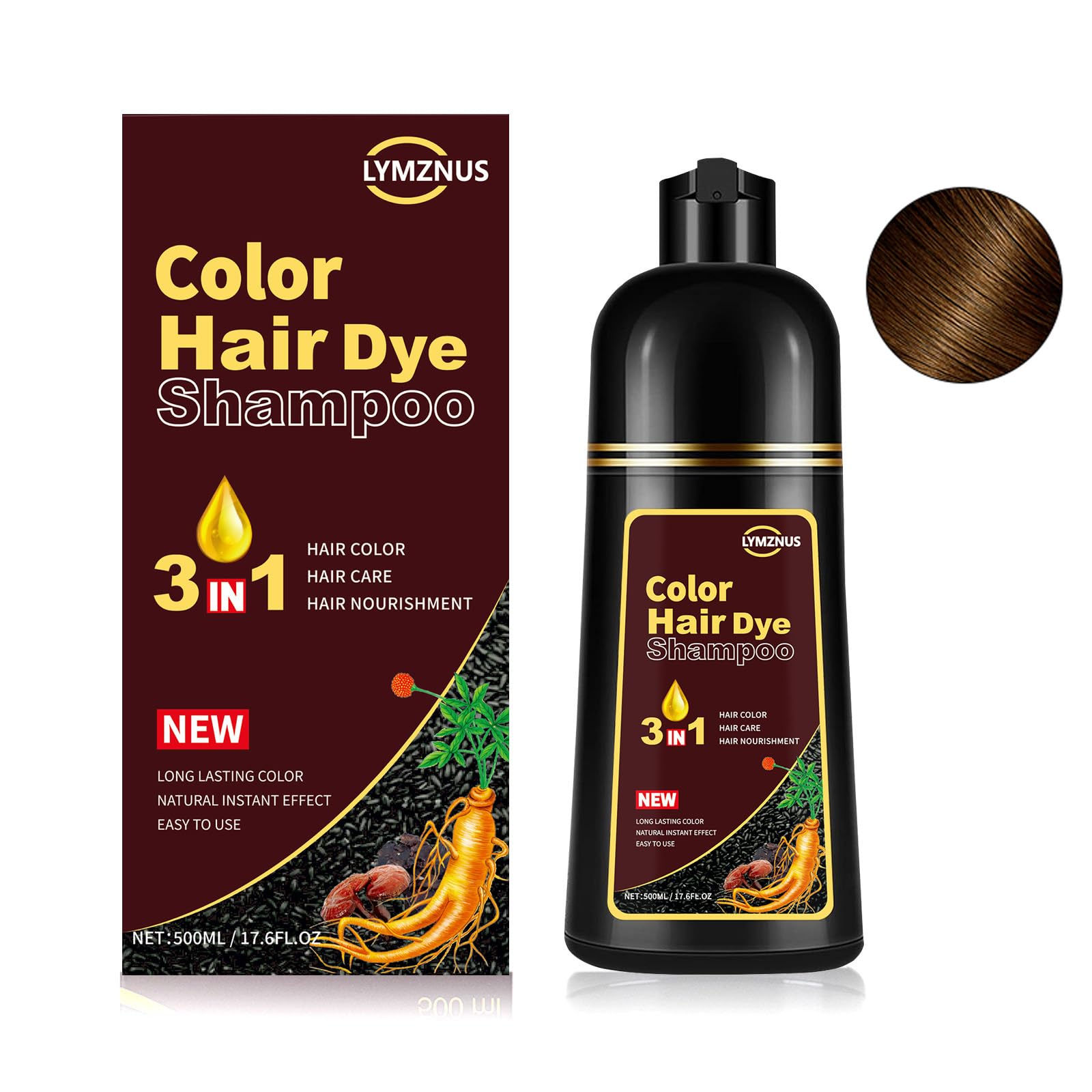 CSFDXD Instant Coffee Hair Dye Shampoo 3-in-1 for Long-Lasting Light Brown Color 500ml