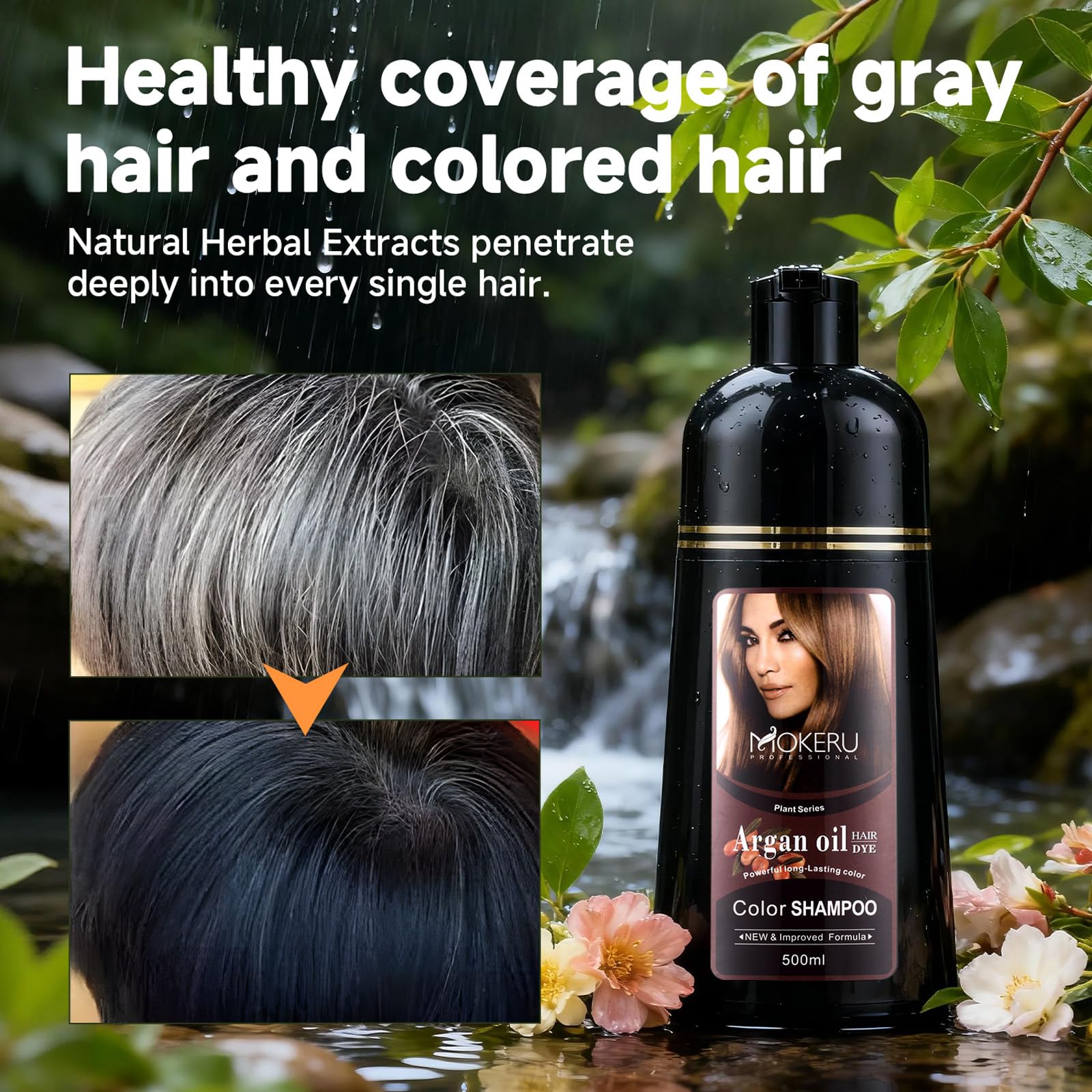 CSFDXD Natural Black Hair Color Dye Shampoo – Gray Coverage, Plant-Based, Gentle (16.9 oz)