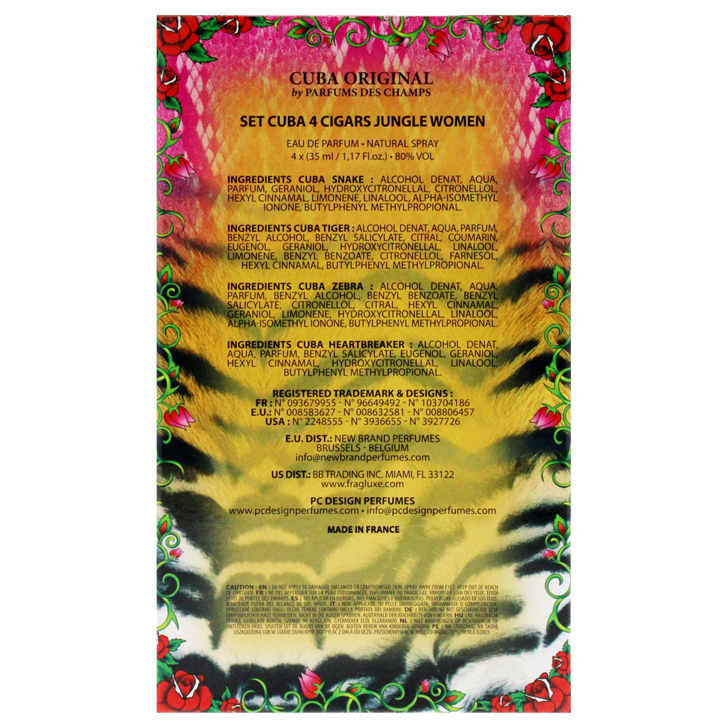 Cuba Jungle 4-Piece Gift Set for Women – Snake, Tiger, Zebra & Heartbreaker EDP 1.17 oz Each