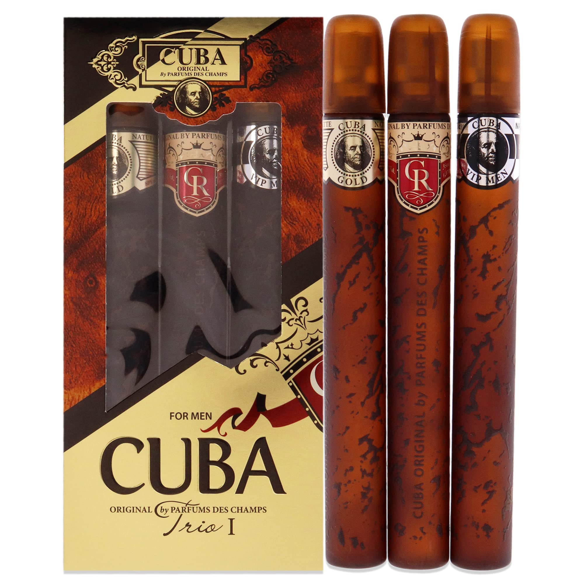 Cuba Trio Best 1 Gift Set — 3 × 1.17 oz EDTs in Gold, VIP, Royal for Men