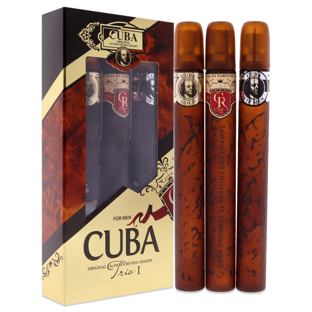 Cuba Trio Best 1 Gift Set — 3 × 1.17 oz EDTs in Gold, VIP, Royal for Men