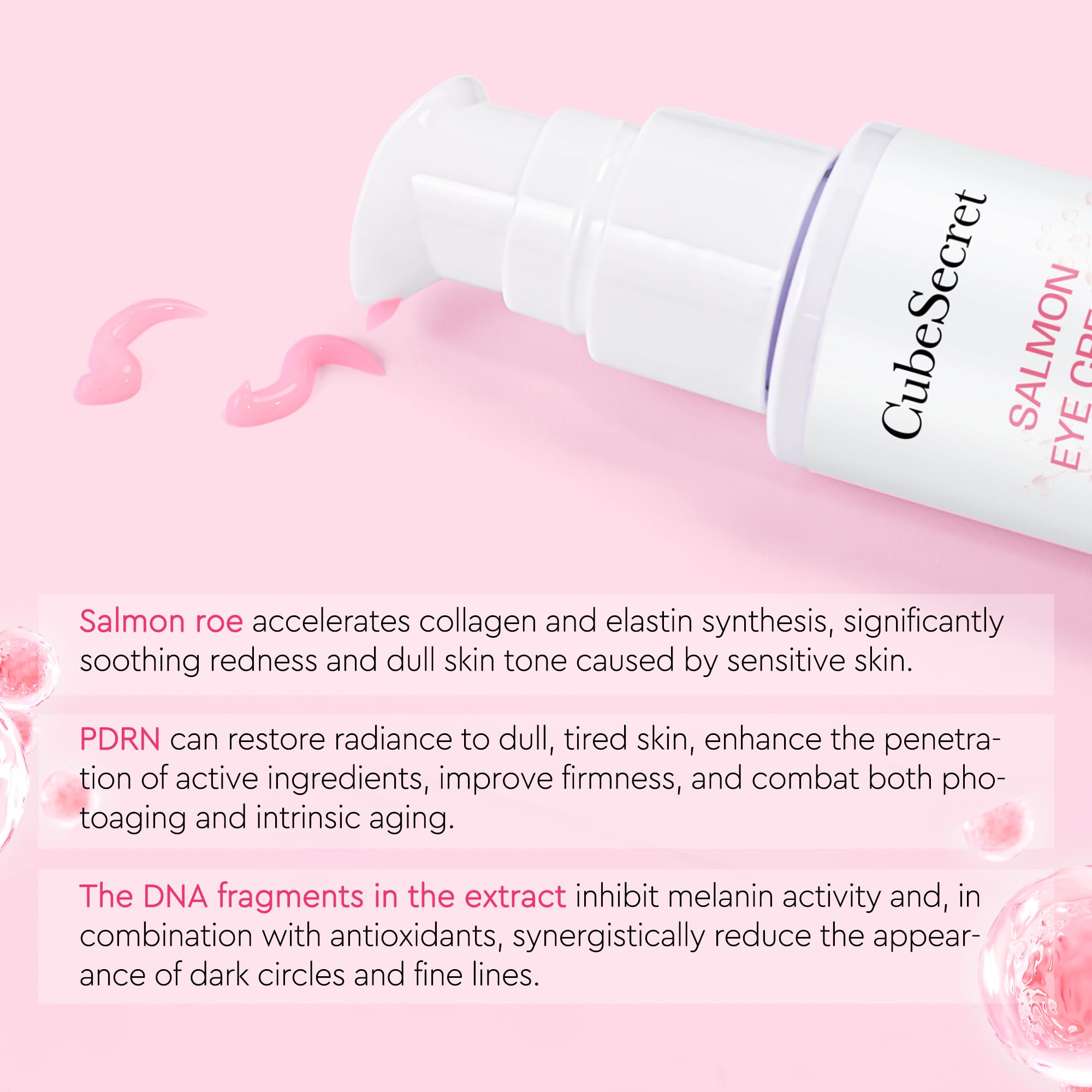 CubeSecret Salmon DNA PDRN Pink Peptide Eye Serum – Moisturizing Eye Treatment for Radiance, Elasticity & Even Tone | 30 ml