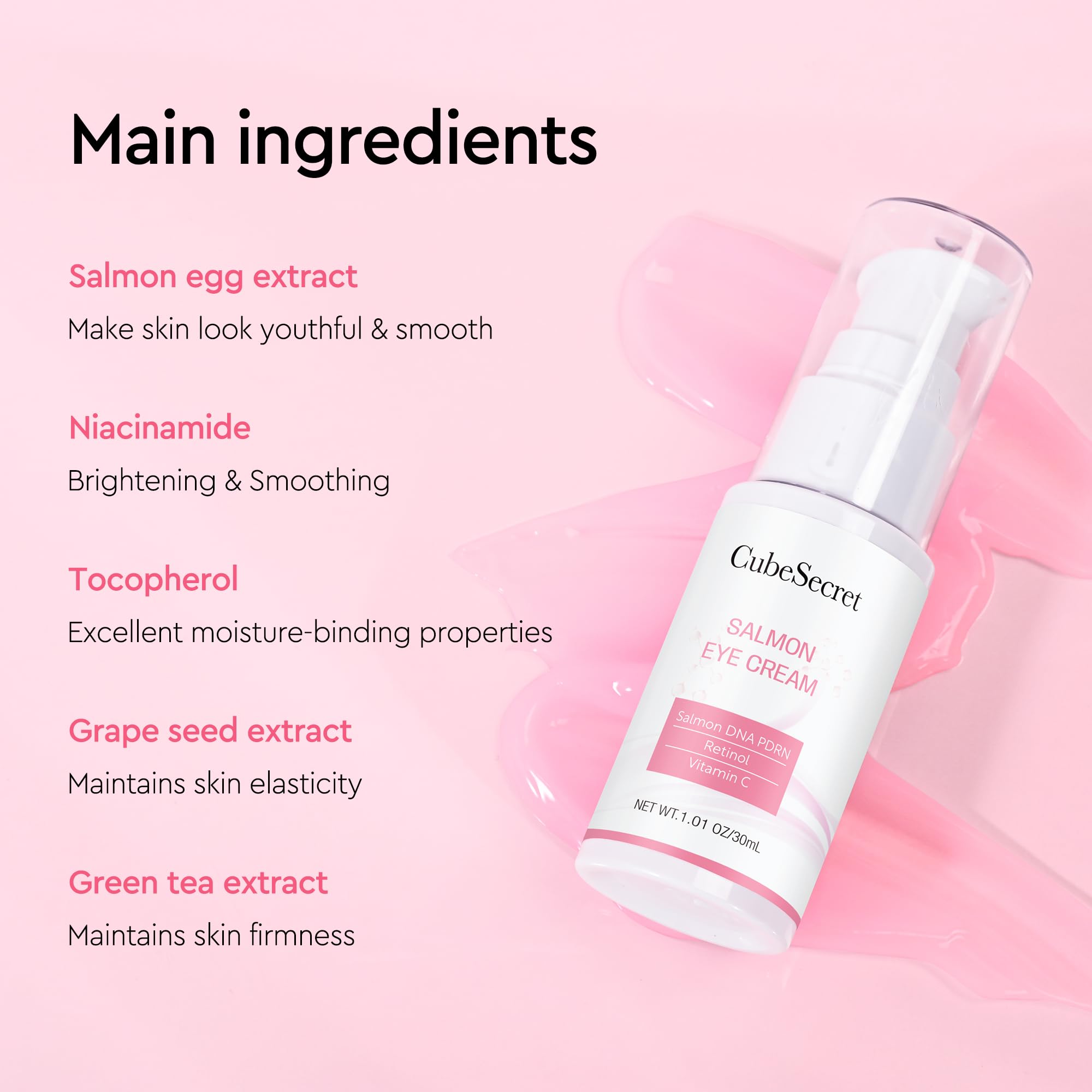 CubeSecret Salmon DNA PDRN Pink Peptide Eye Serum – Moisturizing Eye Treatment for Radiance, Elasticity & Even Tone | 30 ml