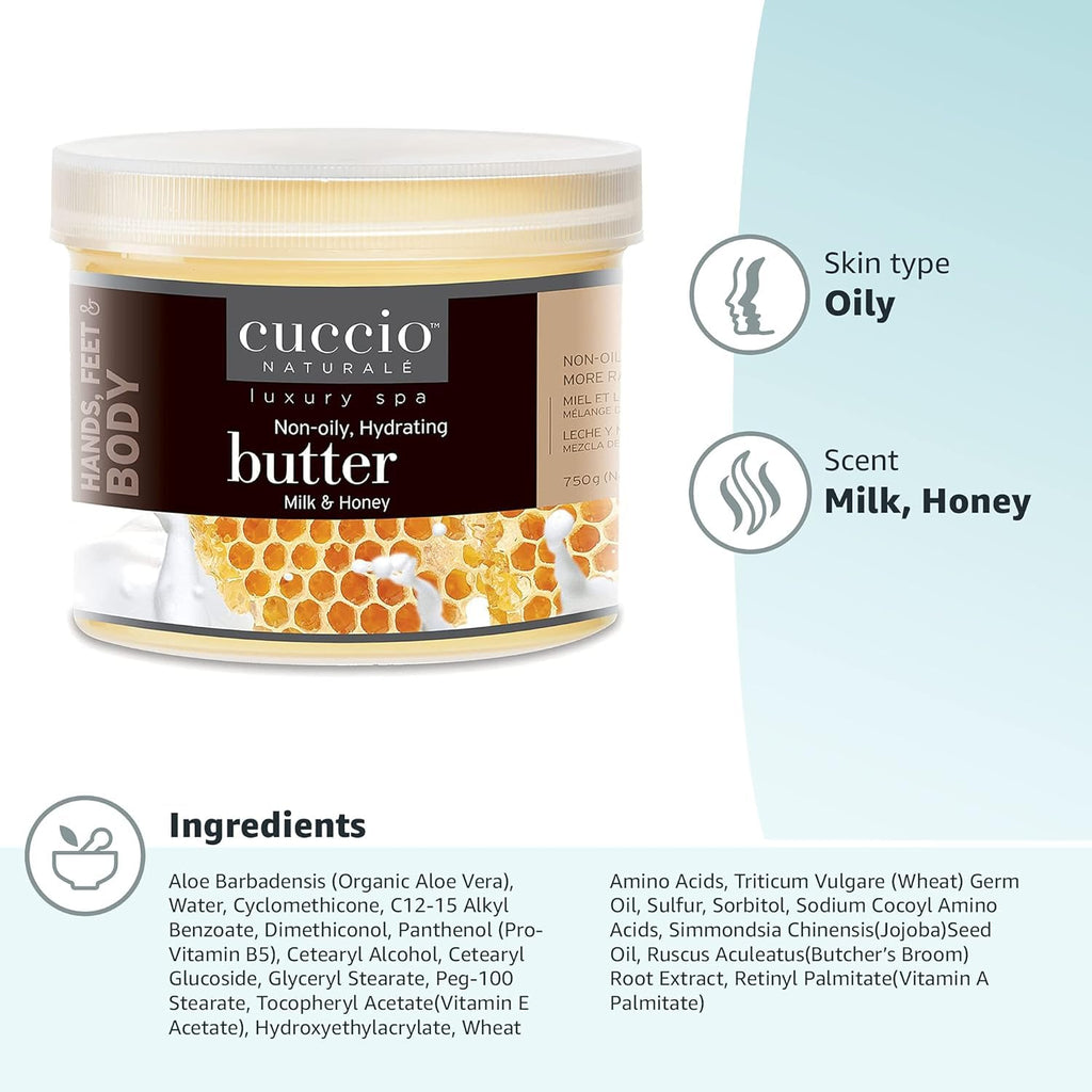 Cuccio Naturale Milk and Honey Butter Blend – Ultra Moisturizing Cream for Hands, Feet, and Body – 26 oz