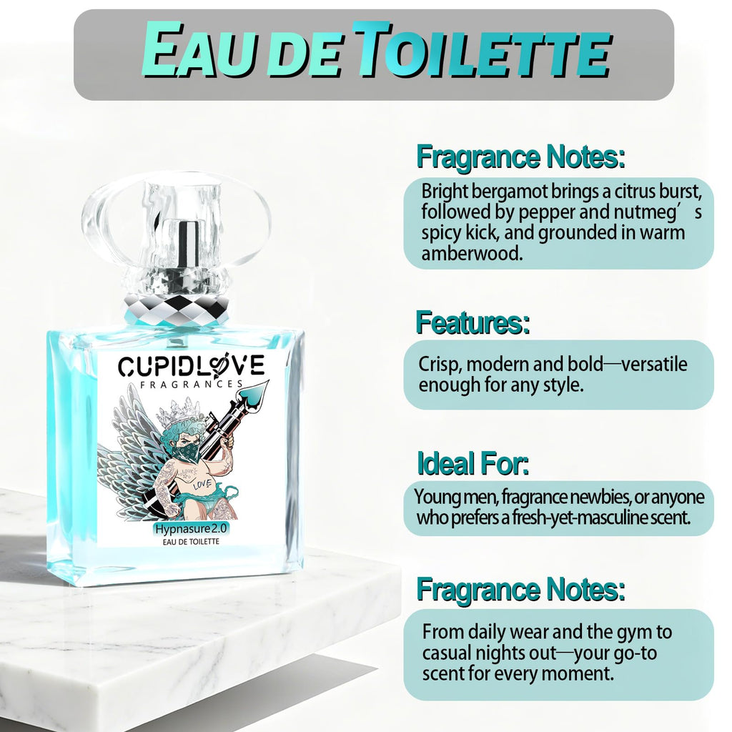 CUPIDLOVE Fresh Men's Eau de Toilette – Citrus, Woody & Musky Bergamot, 1.7 oz