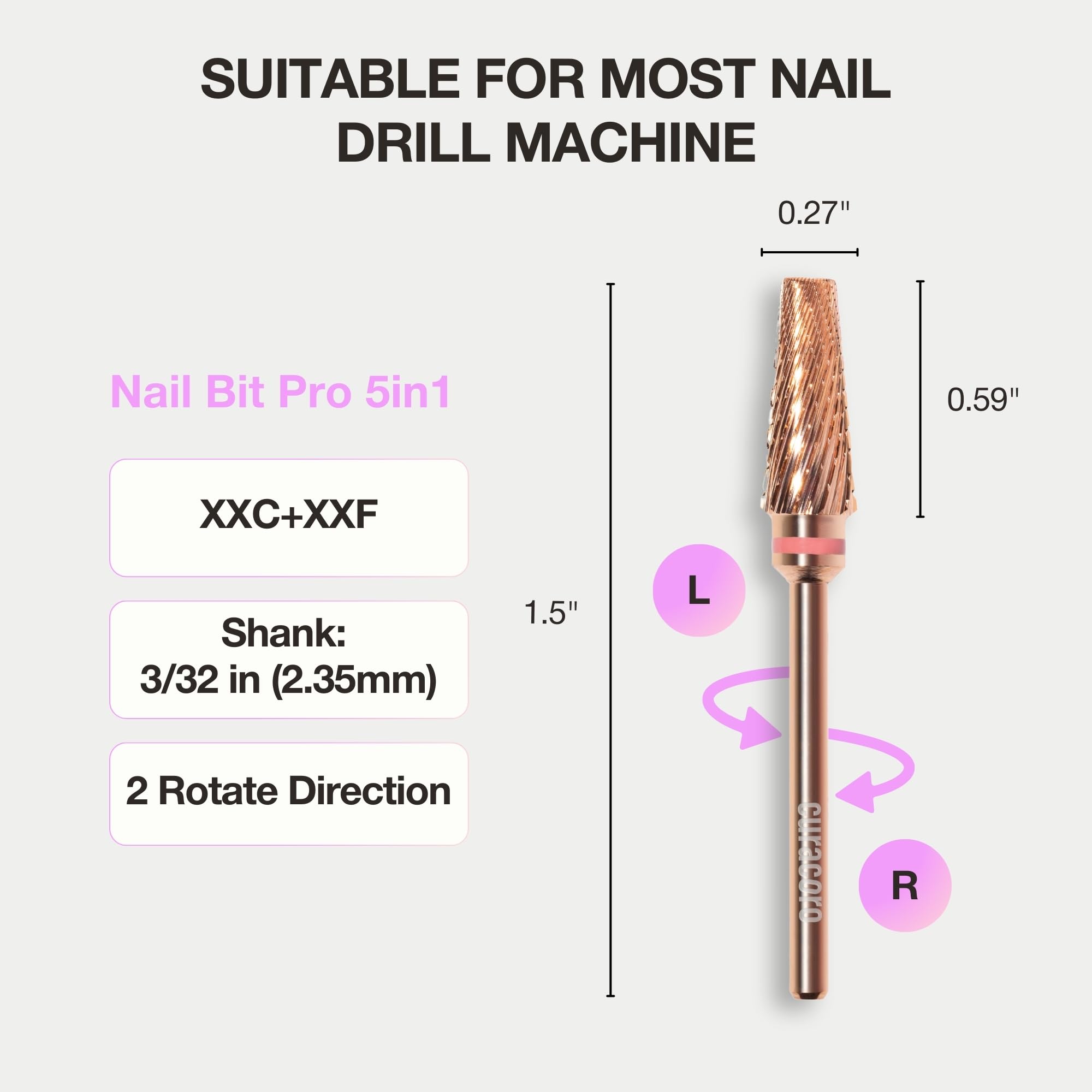 Curacoro Cuticle Nail Drill Bit 3/32in 5-in-1 Pro XXC+XXF – Refine, Shape & Smooth Nails