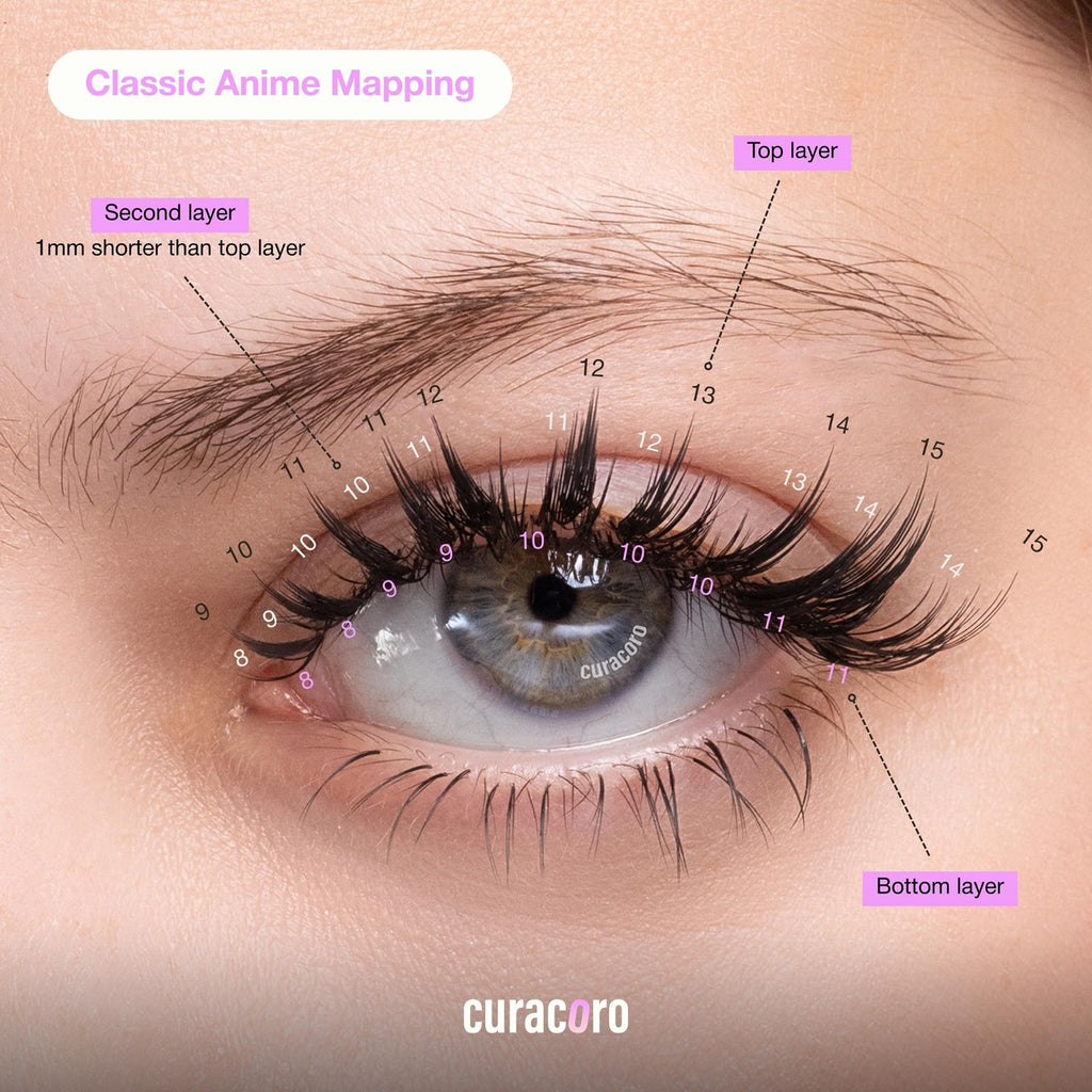 Curacoro Anime Feather Spike Lashes – Lightweight Premade Spikes LC Curl 7–16mm for Professionals