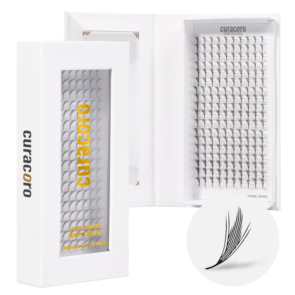 Curacoro Anime Spire Spikes – Laser-Bonded, Lightweight Premade Lash Spikes with LC Curl 7–16mm for Professionals