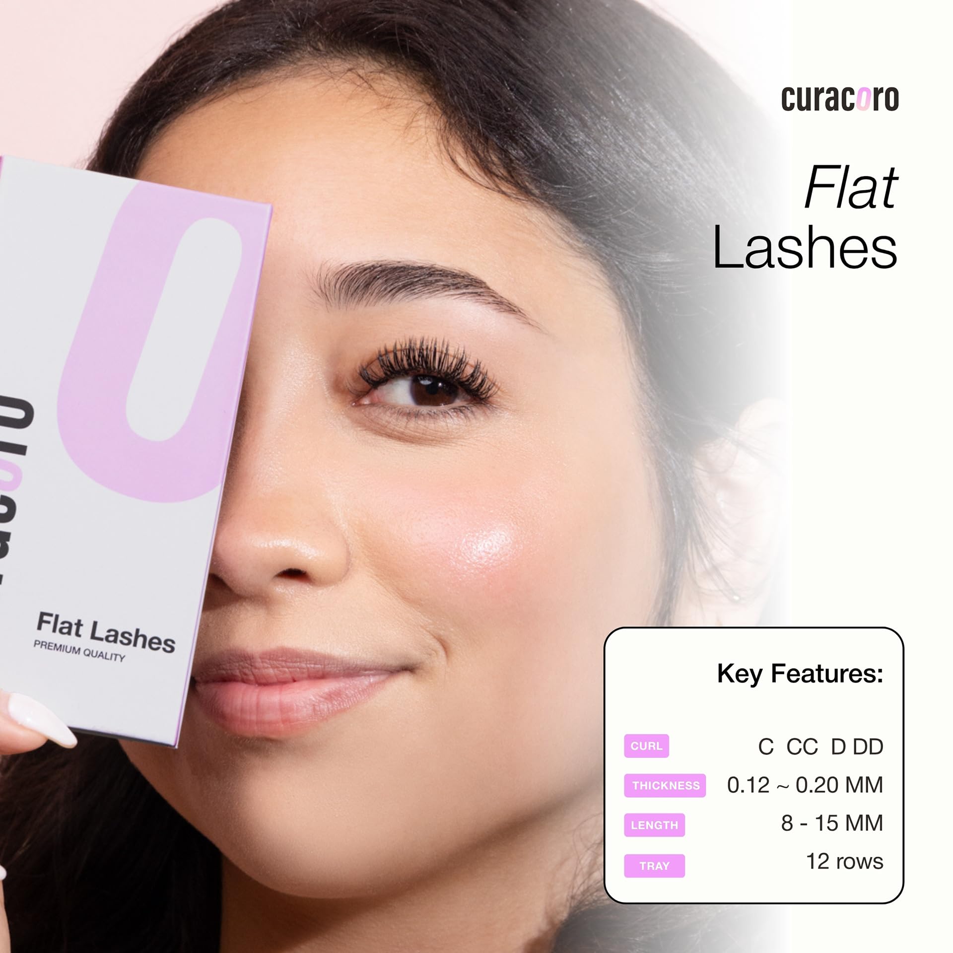 CURACORO Eclipse Flat Eyelashes Extension – Mixed 8-15mm, Ultra-Light, Cruelty-Free Synthetic Lashes