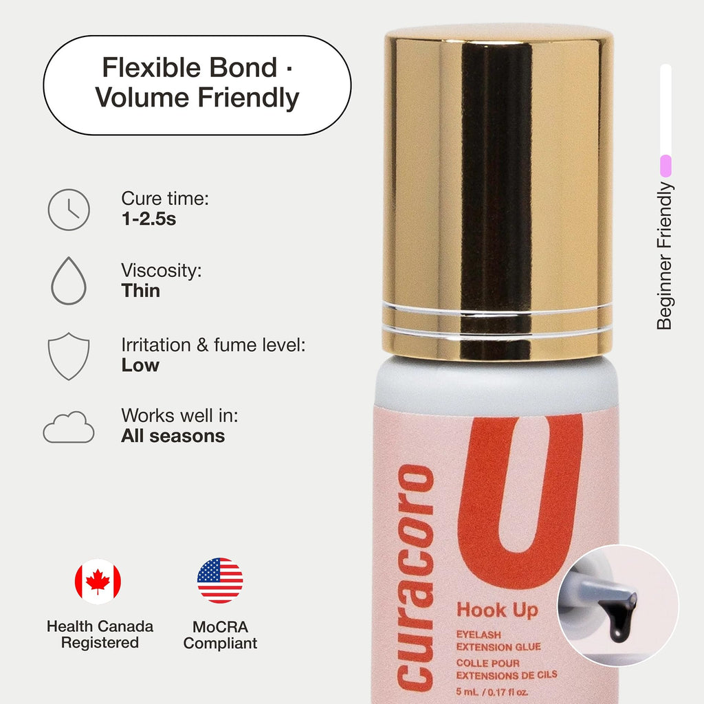 Curacoro Professional Eyelashes Glue - Extra Strong Adhesive for Salon Use, Clear & Black, Multiple Drying Times (0.5-3 Sec), 0.17 fl.oz / 5ml, 7-8 Week Retention - for Trained Lash Technicians Only