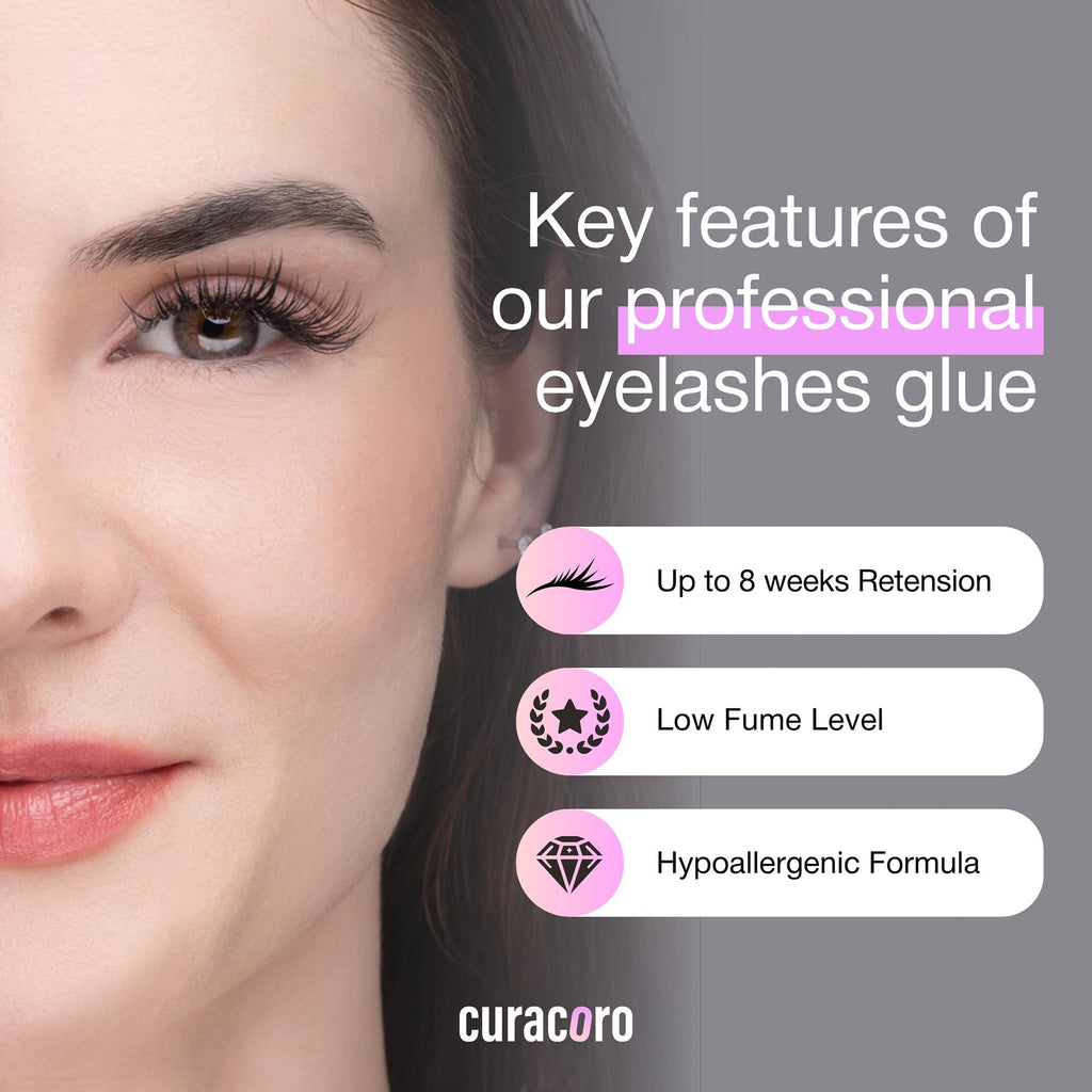 CURACORO Professional Eyelashes Glue – Extra-Strong Salon Adhesive for Trained Lash Technicians, Clear & Black, 0.17 fl oz, 0.5–3s Dry, 7–8 Week Retention