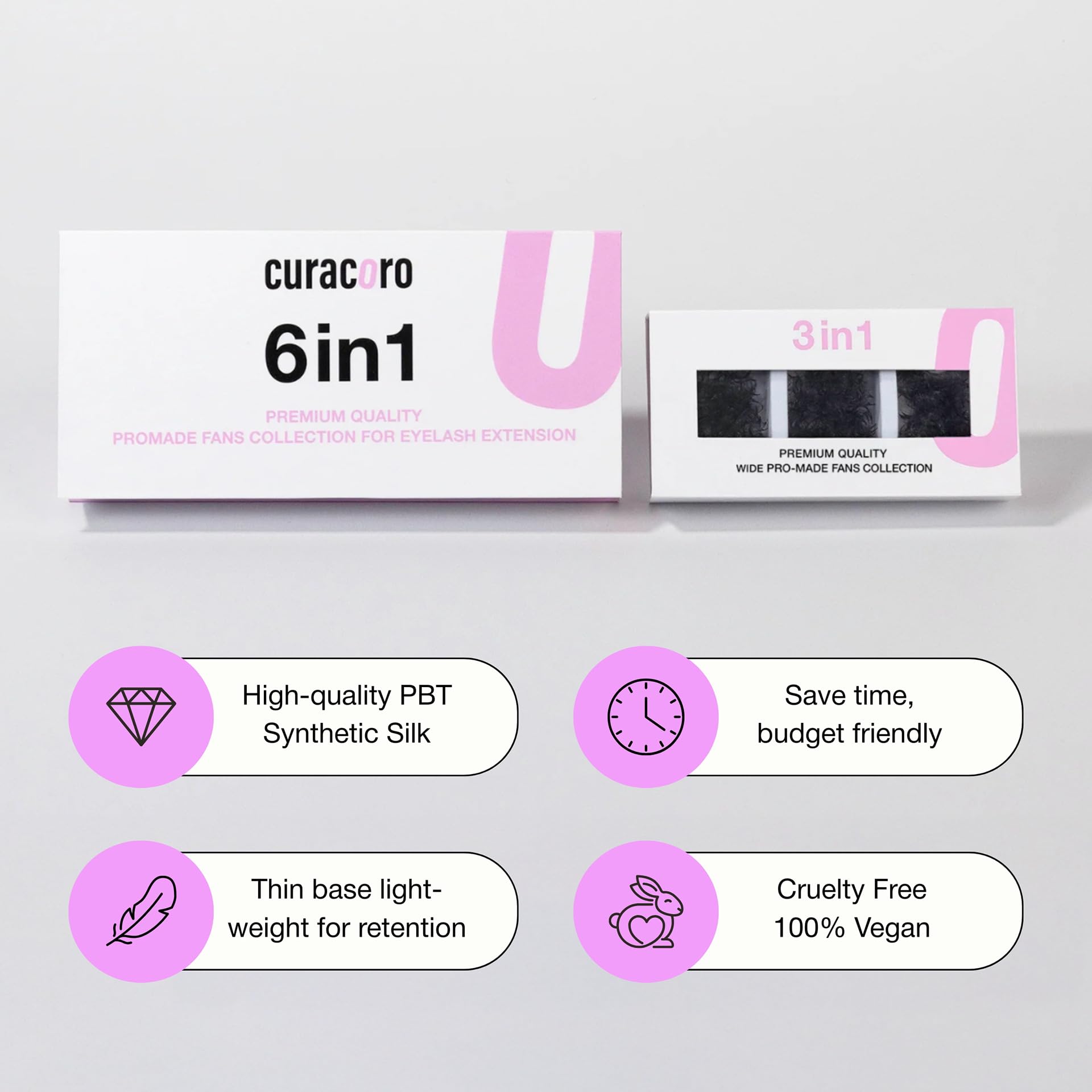 CURACORO Promade Mix 750 Fans – Handmade Volume Lashes, 5D–12D, C/CC/D Curl, 0.03–0.1mm, 9–18mm Lengths