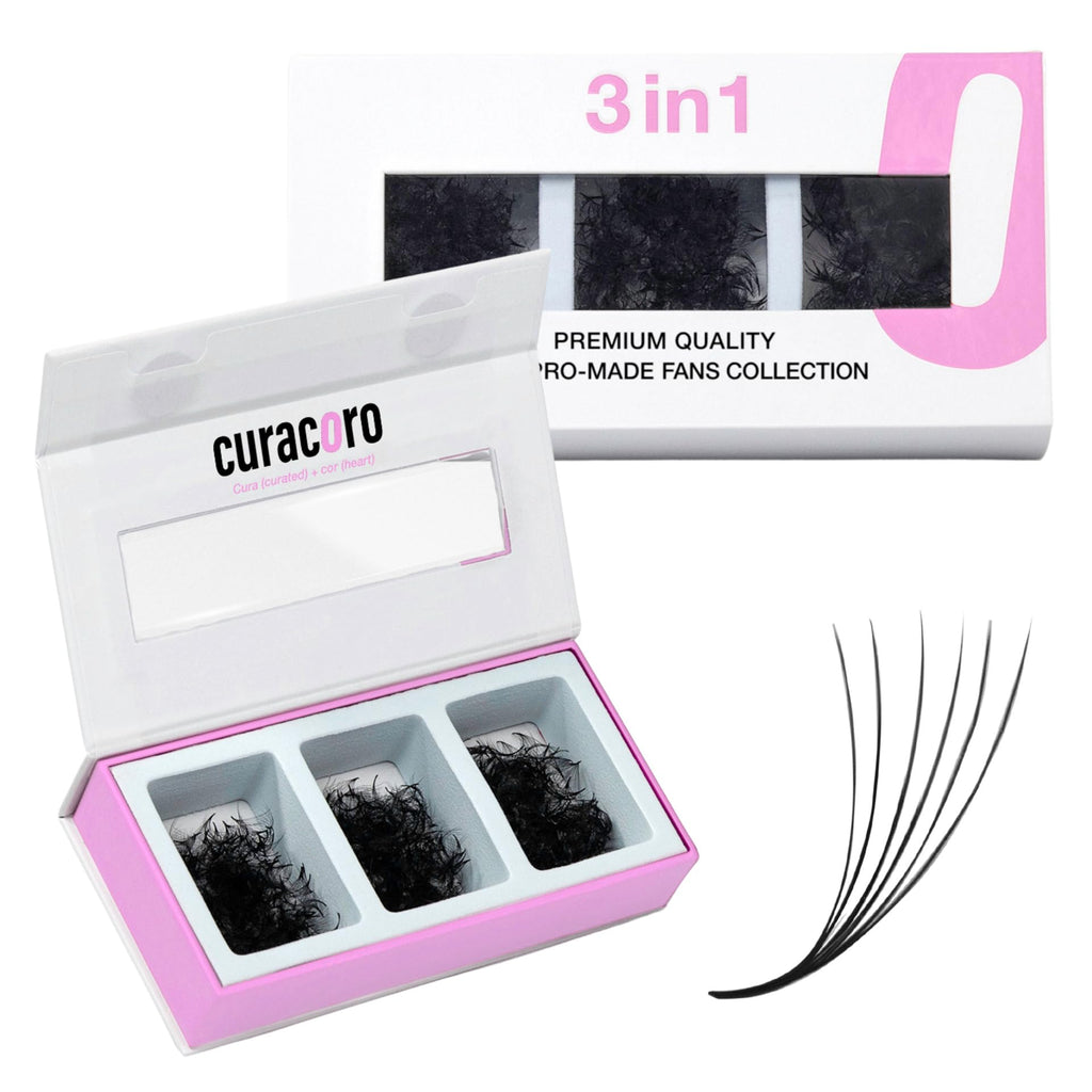 CURACORO Promade Mix 750 Fans – Handmade Volume Lashes, 5D–12D, C/CC/D Curl, 0.03–0.1mm, 9–18mm Lengths
