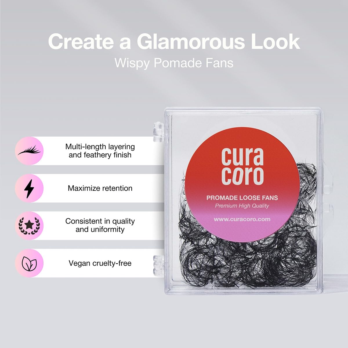 Curacoro Promade Wispy Fans 9D 0.05 – 480–500 Fans/Box, Handmade Volume Lashes, 9–17mm