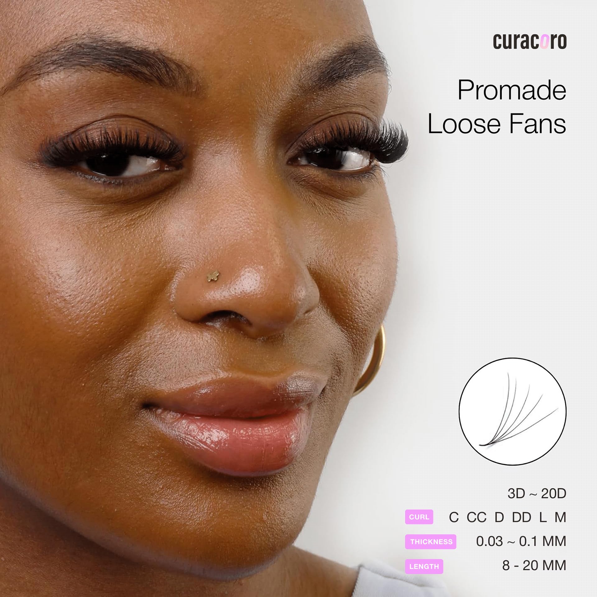 Curacoro Promades 18D-0.03 CC Curl Lashes – Handmade 16mm Volume Fans for Long-Lasting Extensions