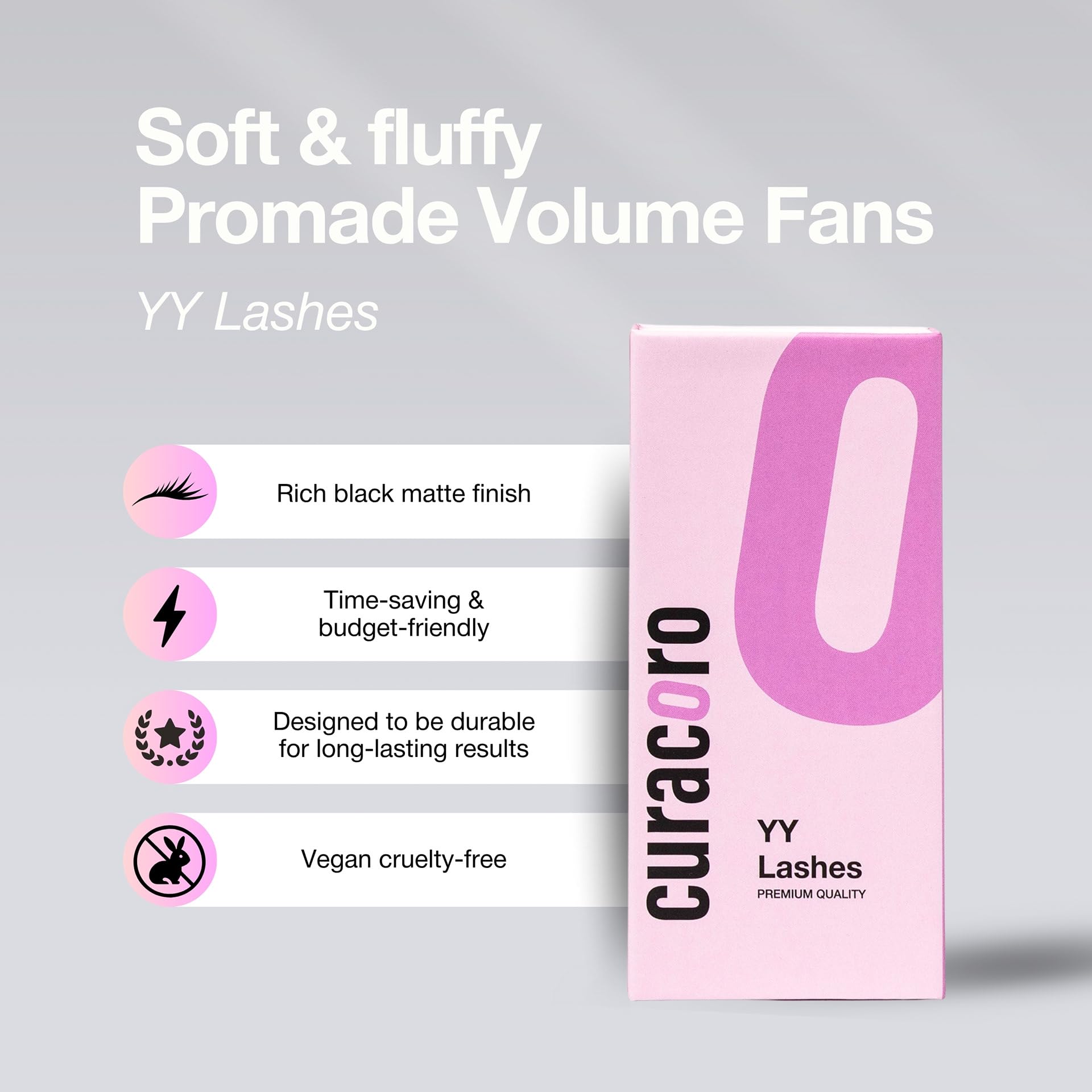 Curacoro YY Eyelashes Extensions – 2D Fans, 0.07 D, 11mm, Full Fluffy Volume