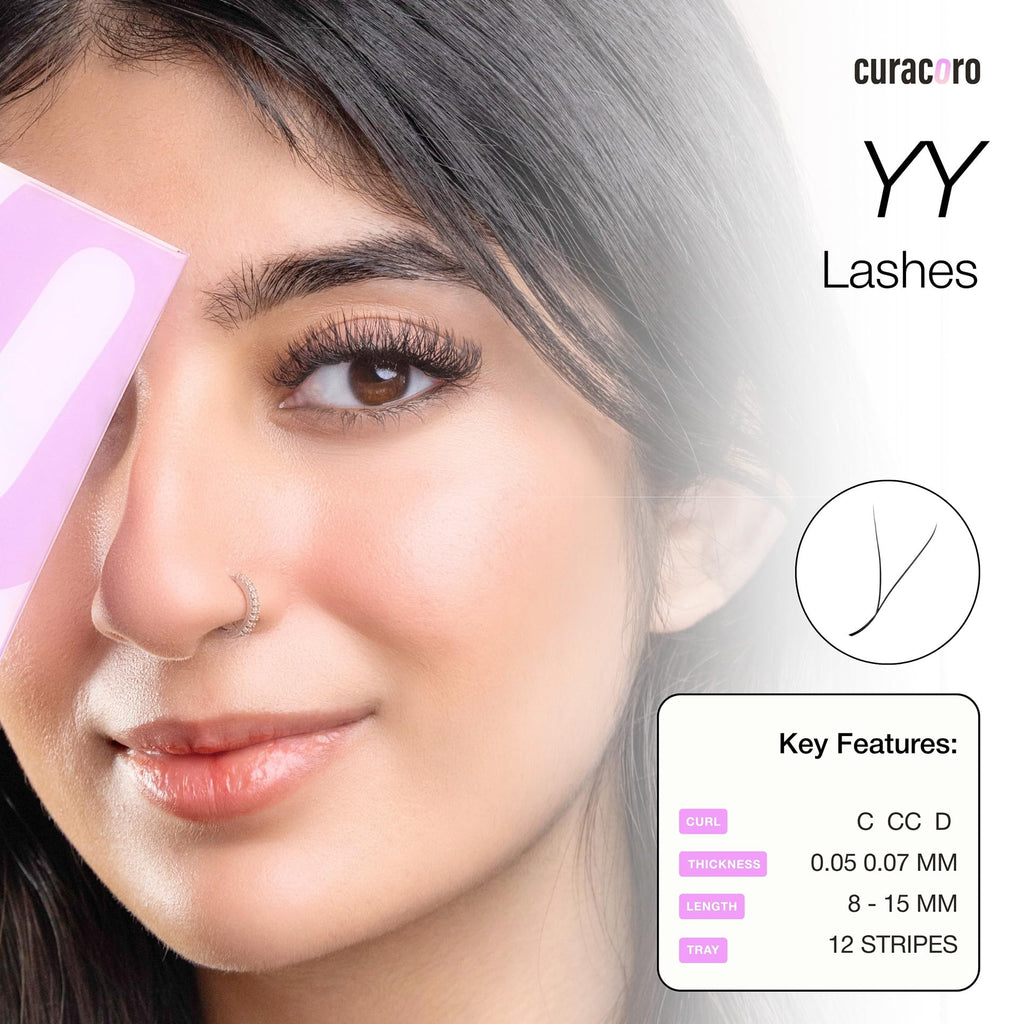 Curacoro YY Eyelashes Extensions – 2D Fans Volume, 0.07 D Curl, 9–15mm Length Mix | Long-Lasting & Easy Application
