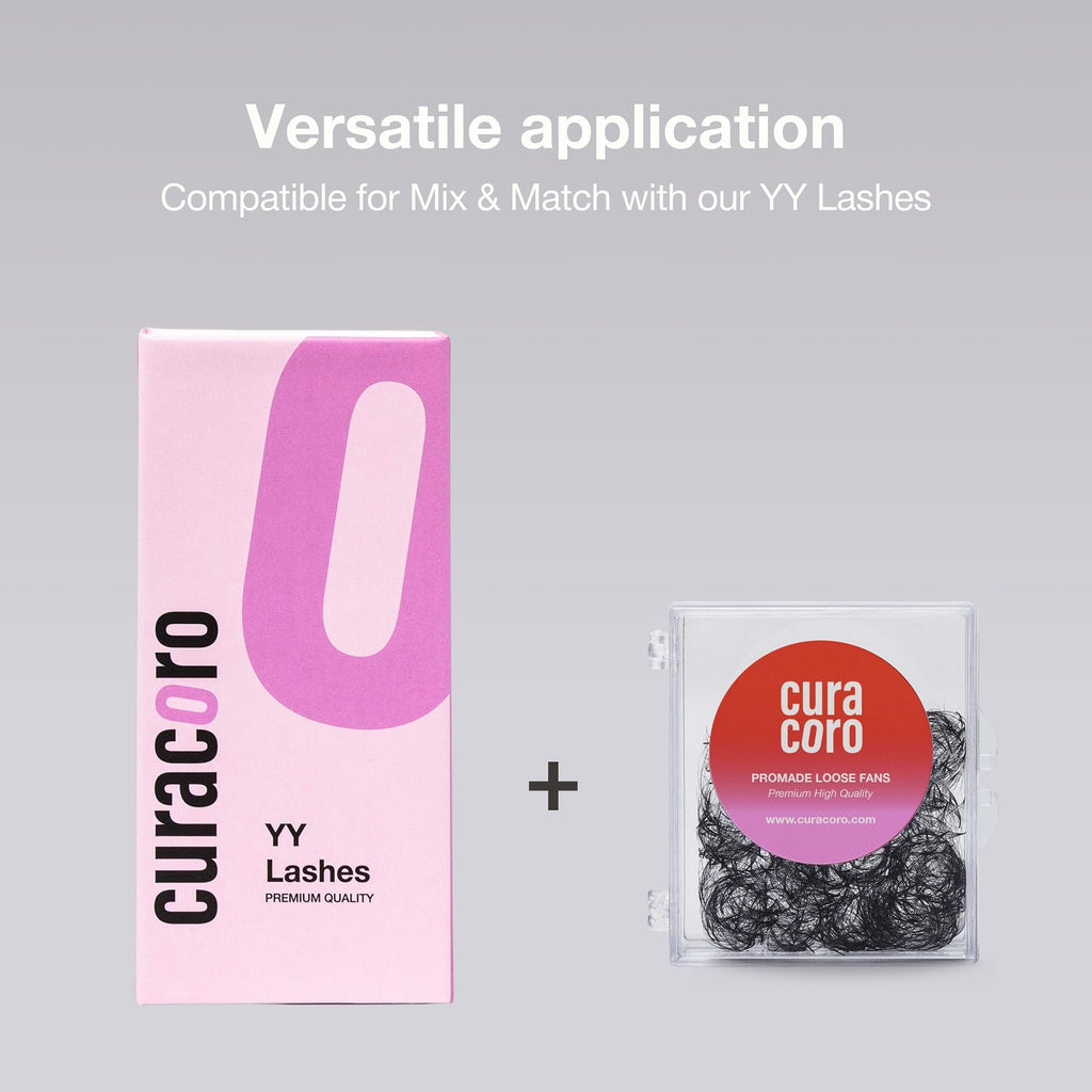 Curacoro YY Eyelashes Extensions – 2D Fans Volume, 0.07 D Curl, 9–15mm Length Mix | Long-Lasting & Easy Application