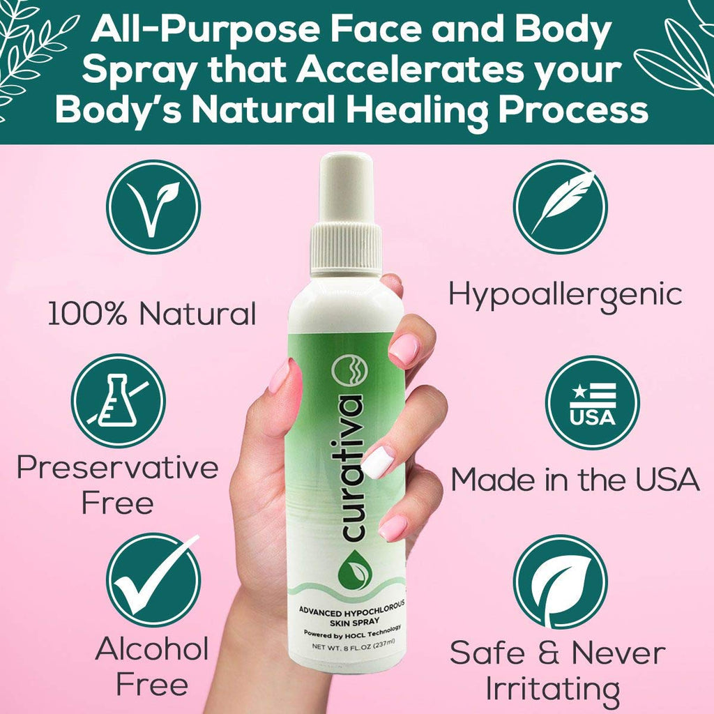 Curativa Bay .02% Hypochlorous Skin Spray – Organic, Made in USA, 8 oz