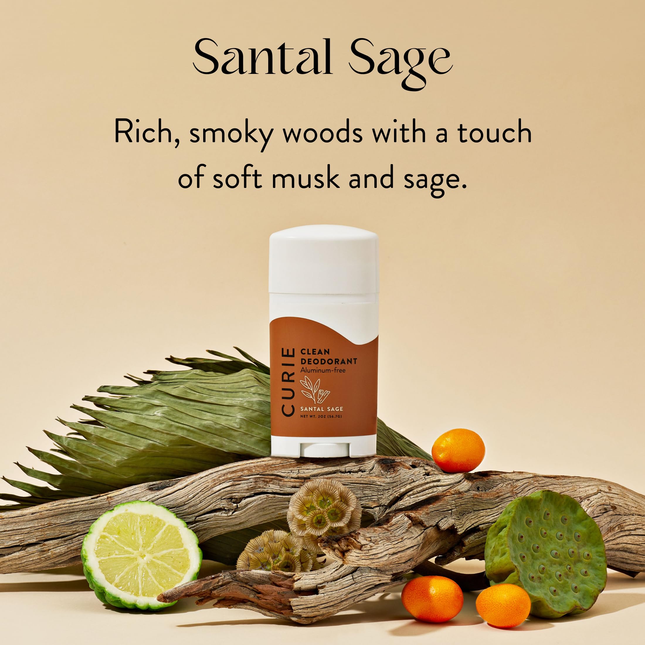 Curie Natural Deodorant Aluminum Free – Santal Sage Stick & Travel Mini (2 Pack)