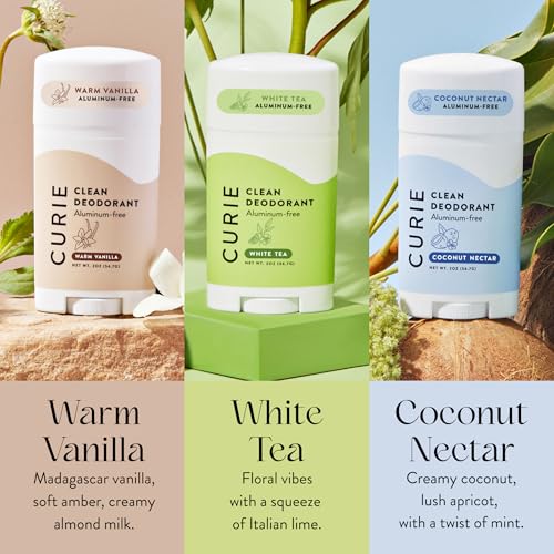 Curie Fresh Faves Aluminum-Free Deodorant Trio for Women – Coconut Nectar, White Tea & Warm Vanilla