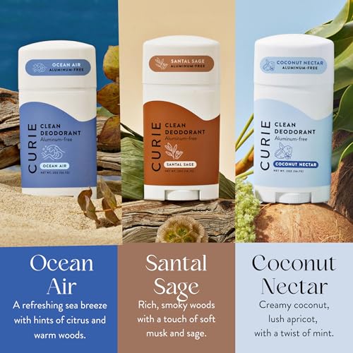 Curie Natural Deodorant for Women Calm & Cool Stick Trio – Aluminum-Free, Clean, Sustainable, Vegan, Paraben Free (3pk)