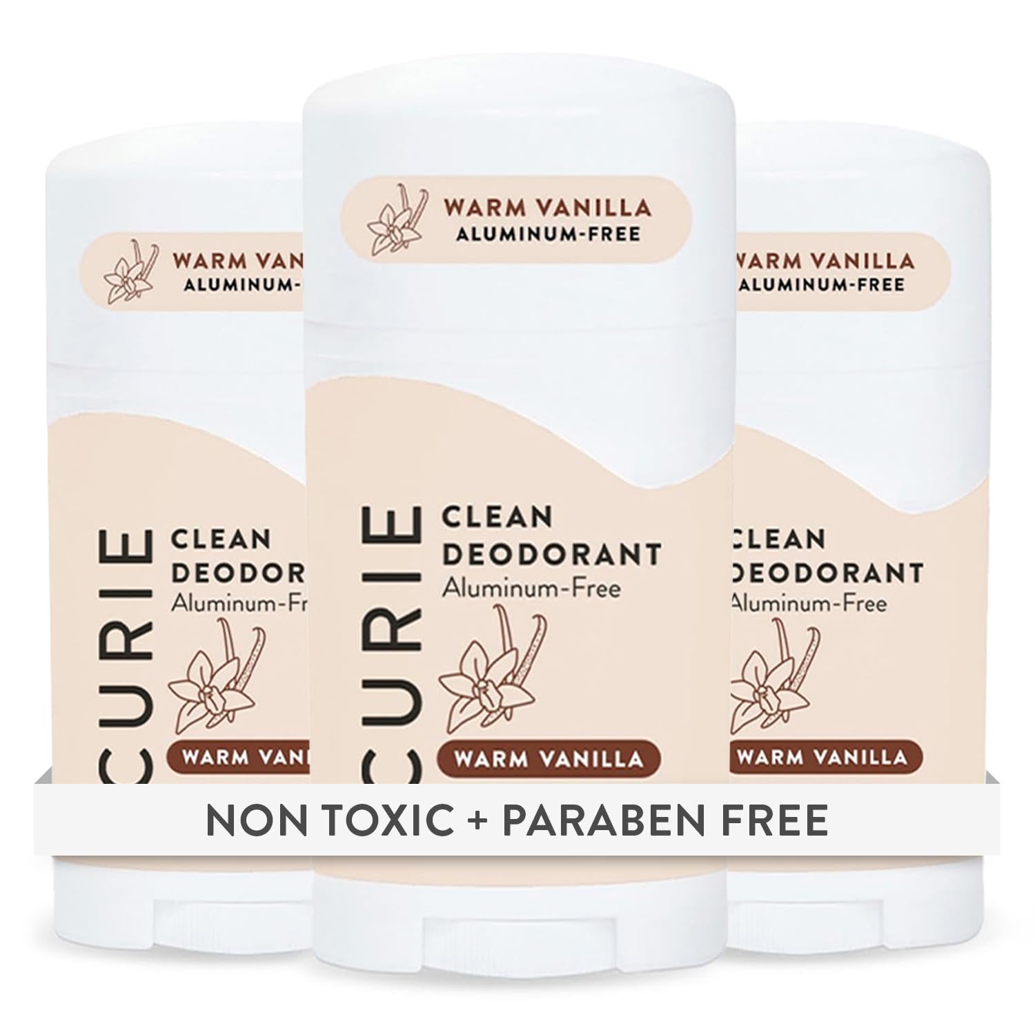 Curie Natural Deodorant for Women – Warm Vanilla | Aluminum-Free, Clean & Vegan (3pk)