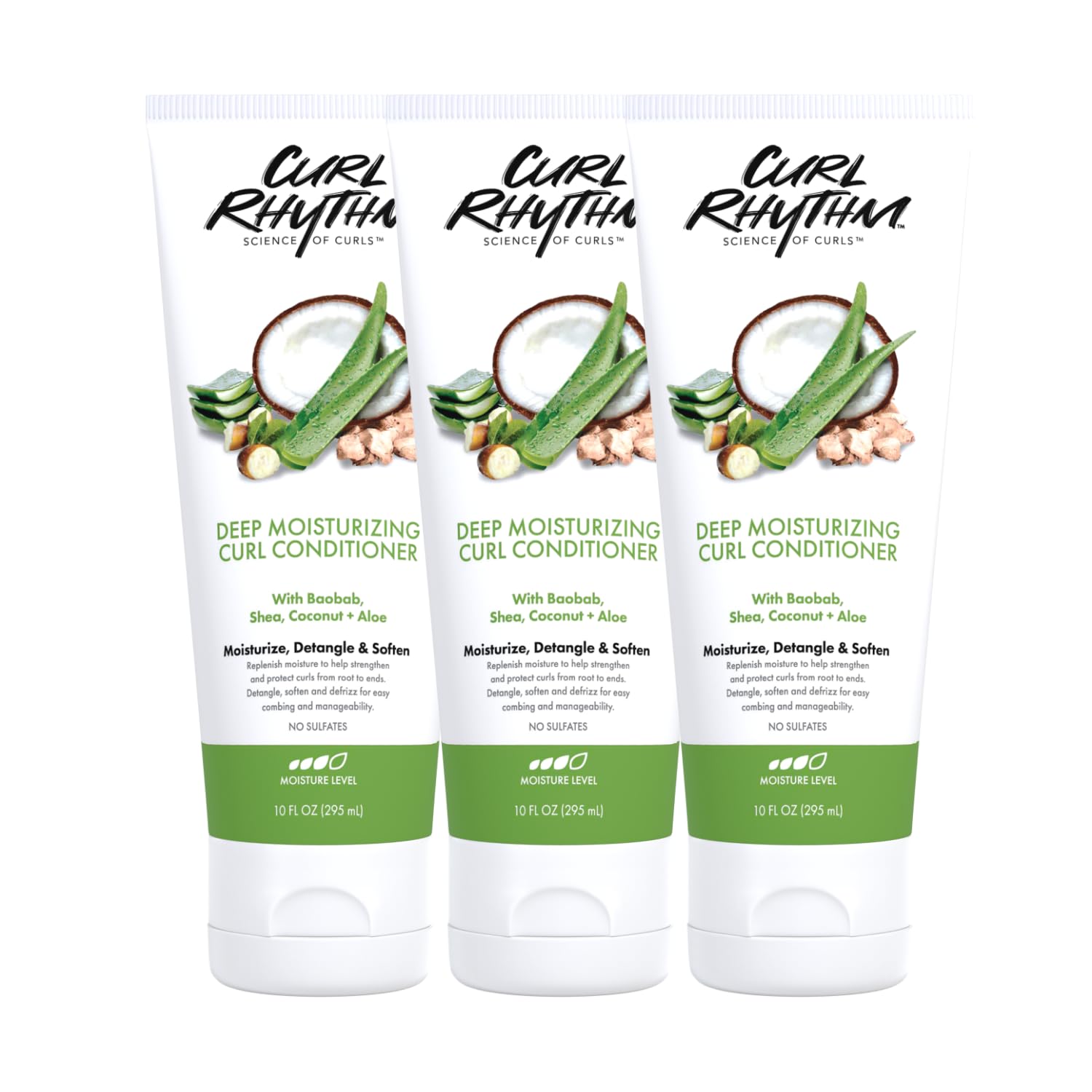 Curl Rhythm Deep Moisturizing Curl Conditioner for Curly Hair – Detangle, Shine & Frizz Control, Sulfate Free, 10 Fl Oz (3 Pack)