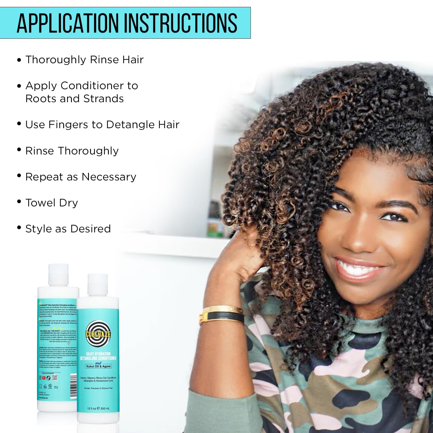 Curldaze Silky Hydration Conditioner – Kukui Oil & Agave for Detangling, Moisture & Shine