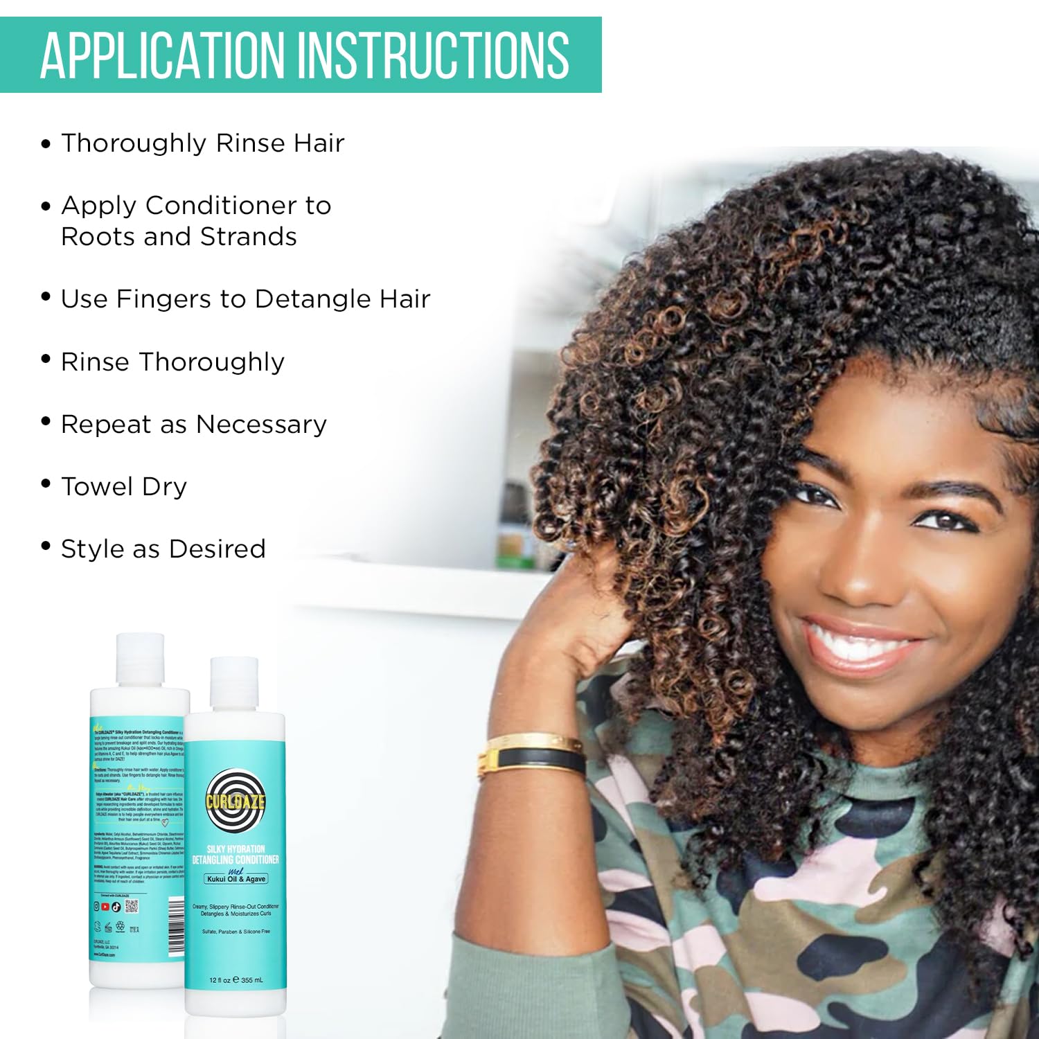 Curldaze Silky Hydration Conditioner – Kukui Oil & Agave for Detangling, Moisture & Shine