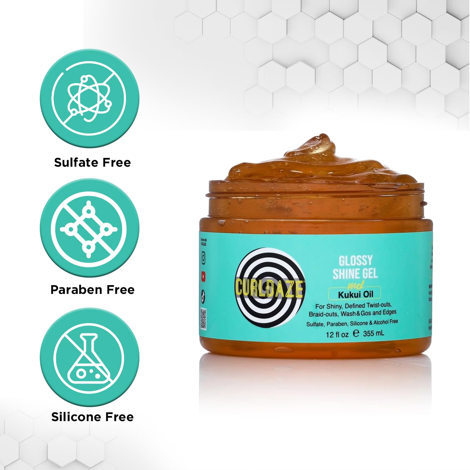 Curldaze Glossy Shine Gel with Kukui Oil | Defines Curls, Frizz Control, and Shine