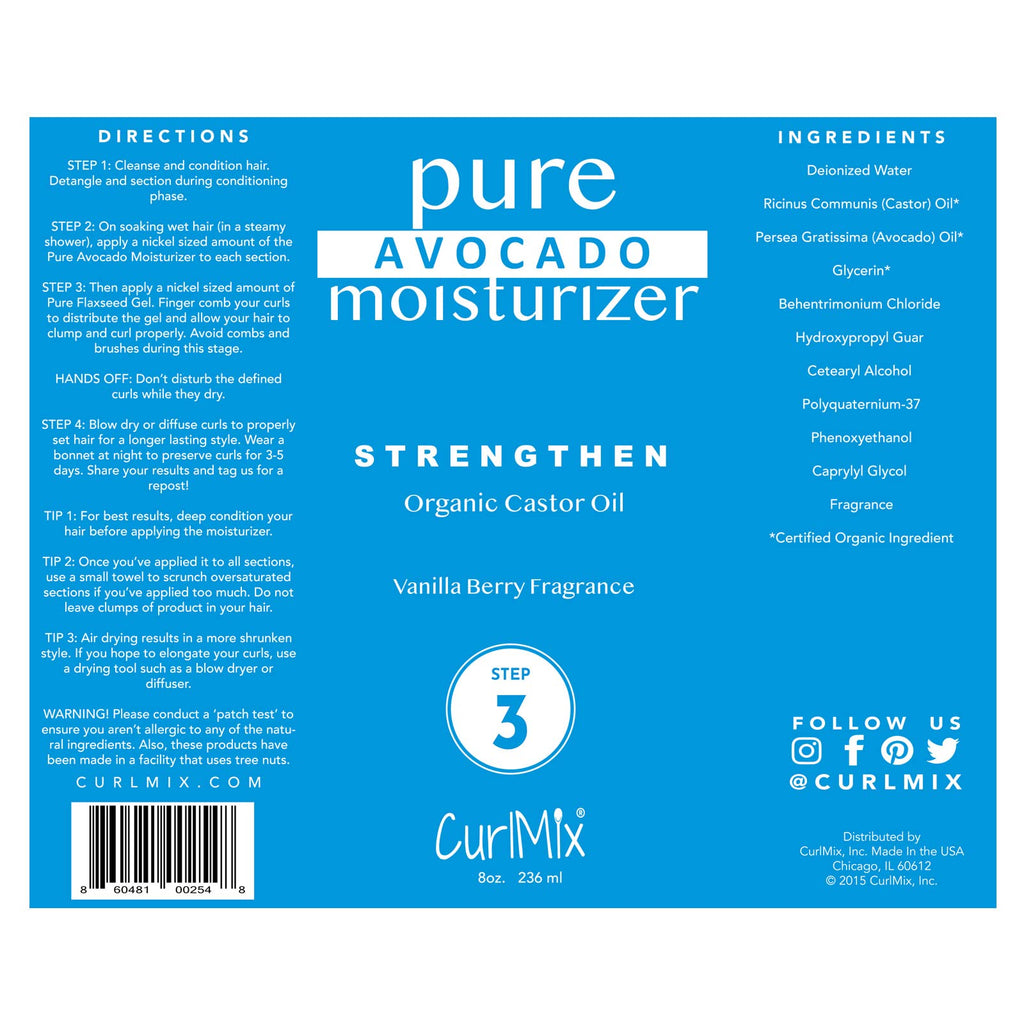 CurlMix Organic Moisturizer for Curly Hair with Avocado & Castor Oil – Vanilla Berry, 8 fl oz