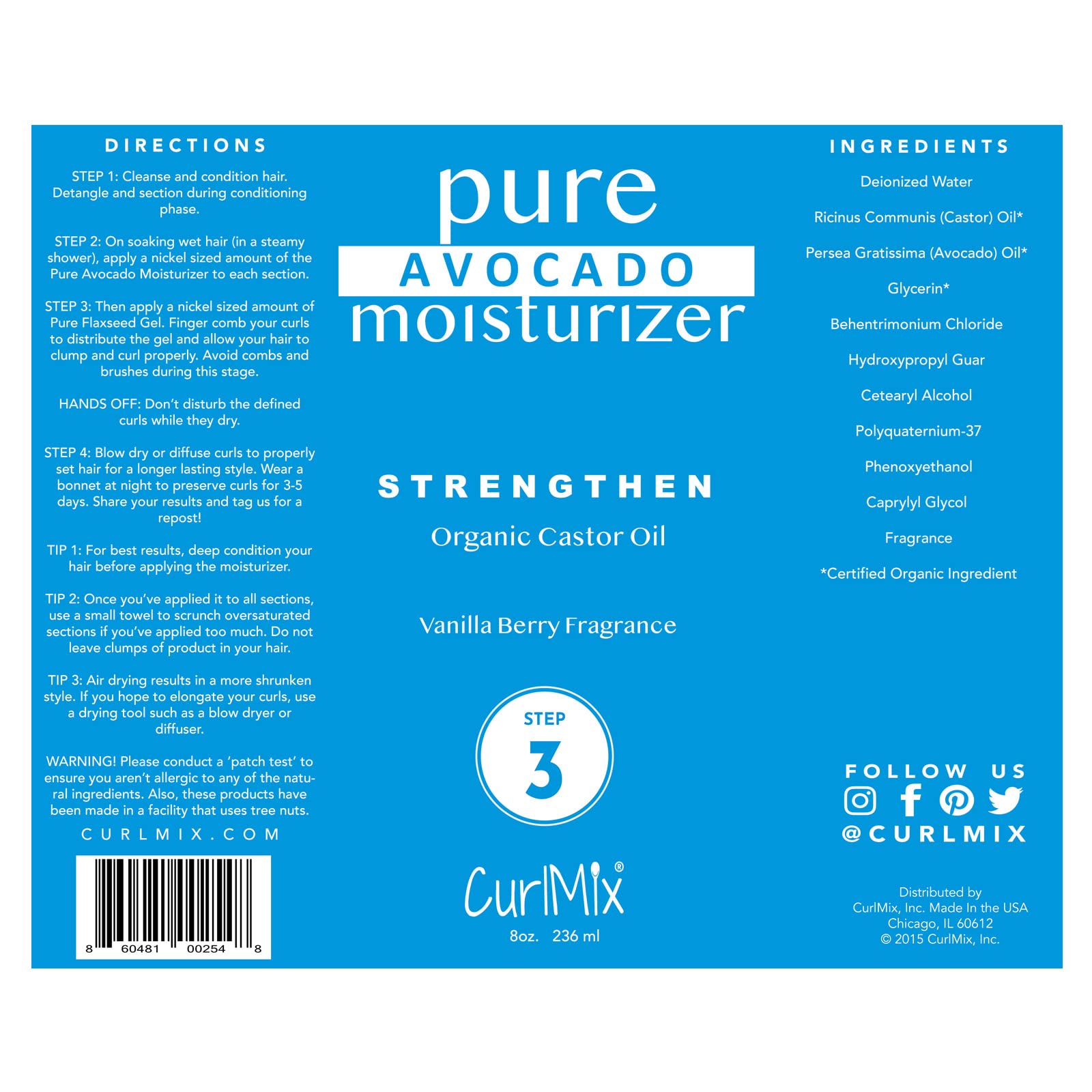 CurlMix Organic Moisturizer for Curly Hair with Avocado & Castor Oil – Vanilla Berry, 8 fl oz