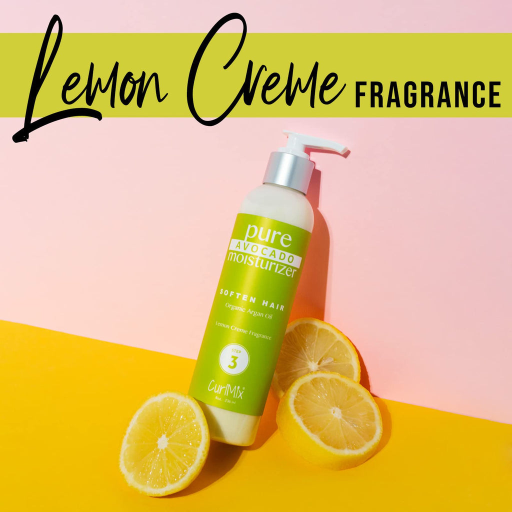 CurlMix Organic Moisturizer for Curly Hair with Avocado & Argan Oil – Softens, Lemon Creme – 8 fl oz