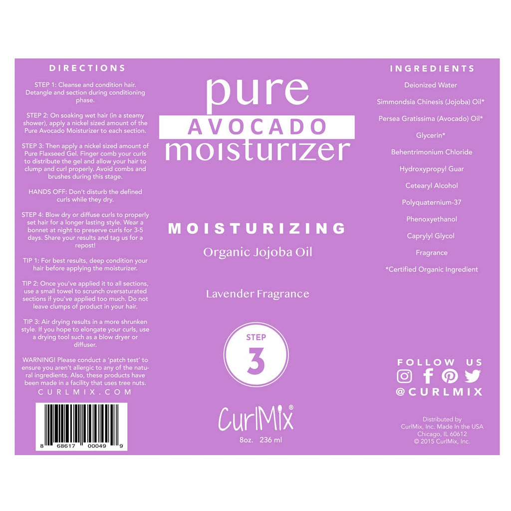 CurlMix Organic Moisturizer for Curly Hair with Avocado & Jojoba – Lavender (8 fl oz)
