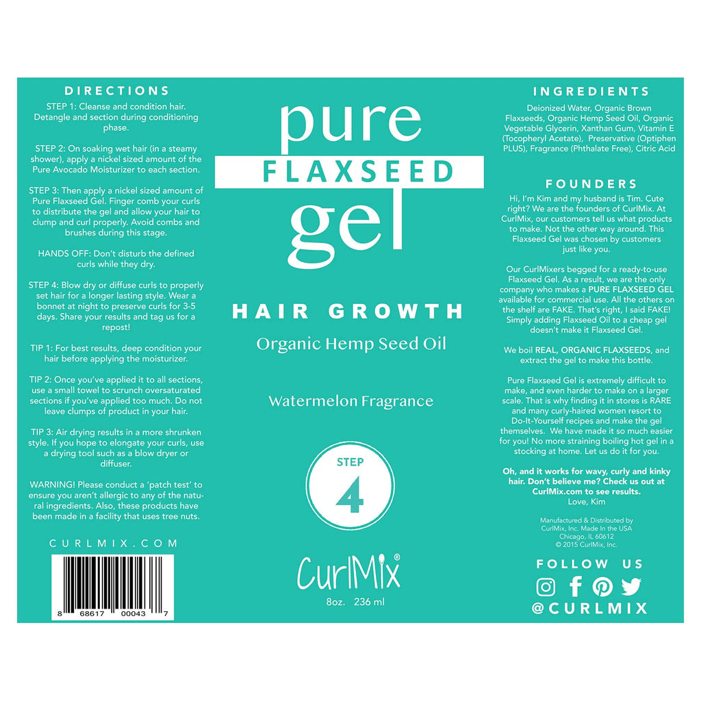 CurlMix Organic Flaxseed Gel for Curly Hair with Hemp Seed Oil – Define & Hydrate (Watermelon, 8 oz)