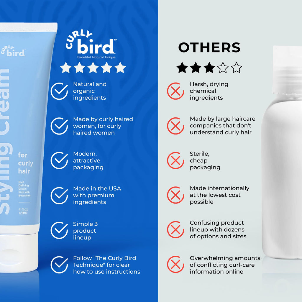 Curly Bird Curl Defining Styling Cream | Fragrance Free, Medium Hold, Family Friendly