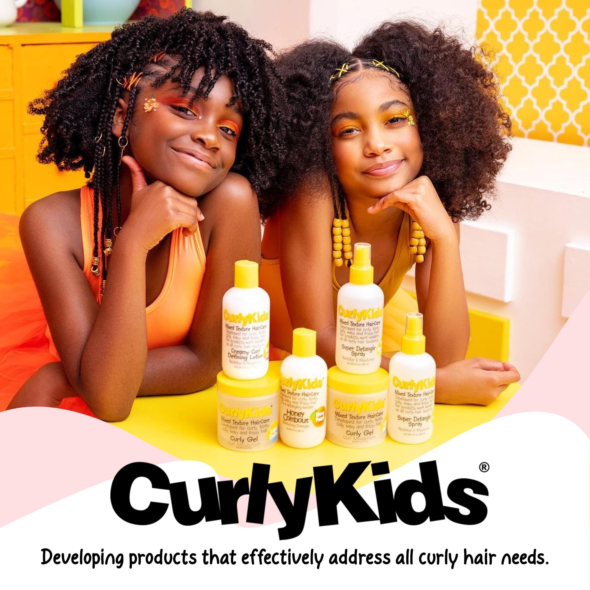 CurlyKids Super Detangle Spray Bundle | Detangler Spray, Shampoo, Conditioner, Gel & Creme for Curly, Frizzy & Wavy Hair