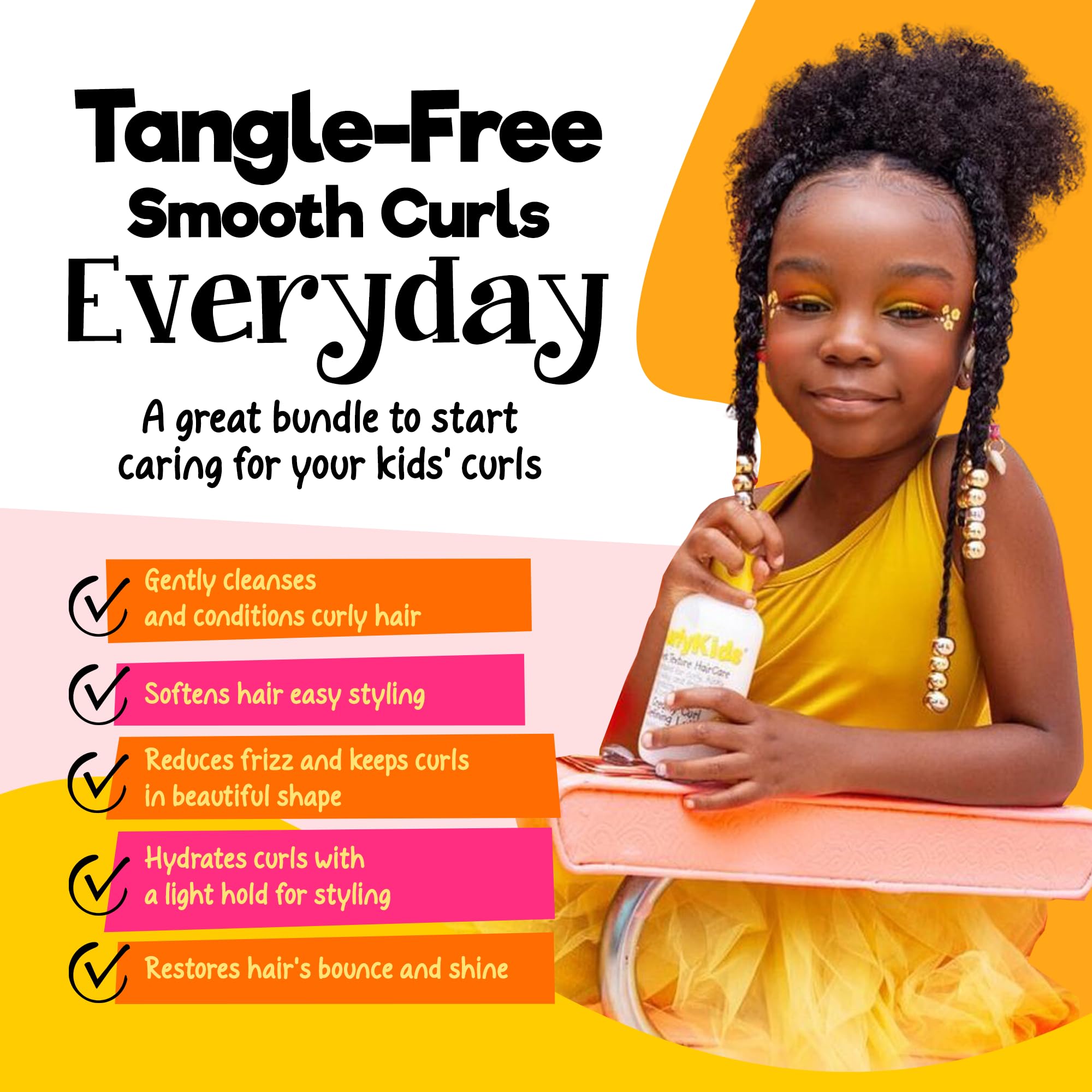 CurlyKids Super Detangle Spray Bundle | Detangler Spray, Shampoo, Conditioner, Gel & Creme for Curly, Frizzy & Wavy Hair