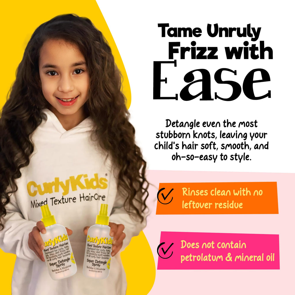 CurlyKids Super Detangle Spray Bundle | Detangler Spray, Shampoo, Conditioner, Gel & Creme for Curly, Frizzy & Wavy Hair